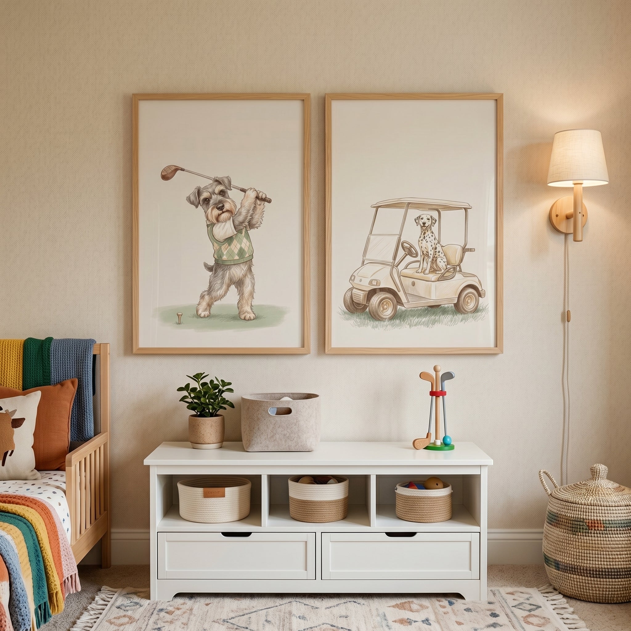 Sophisticated Heritage Golfing Dogs Wall Art Set of 2 - Canine Golf Day