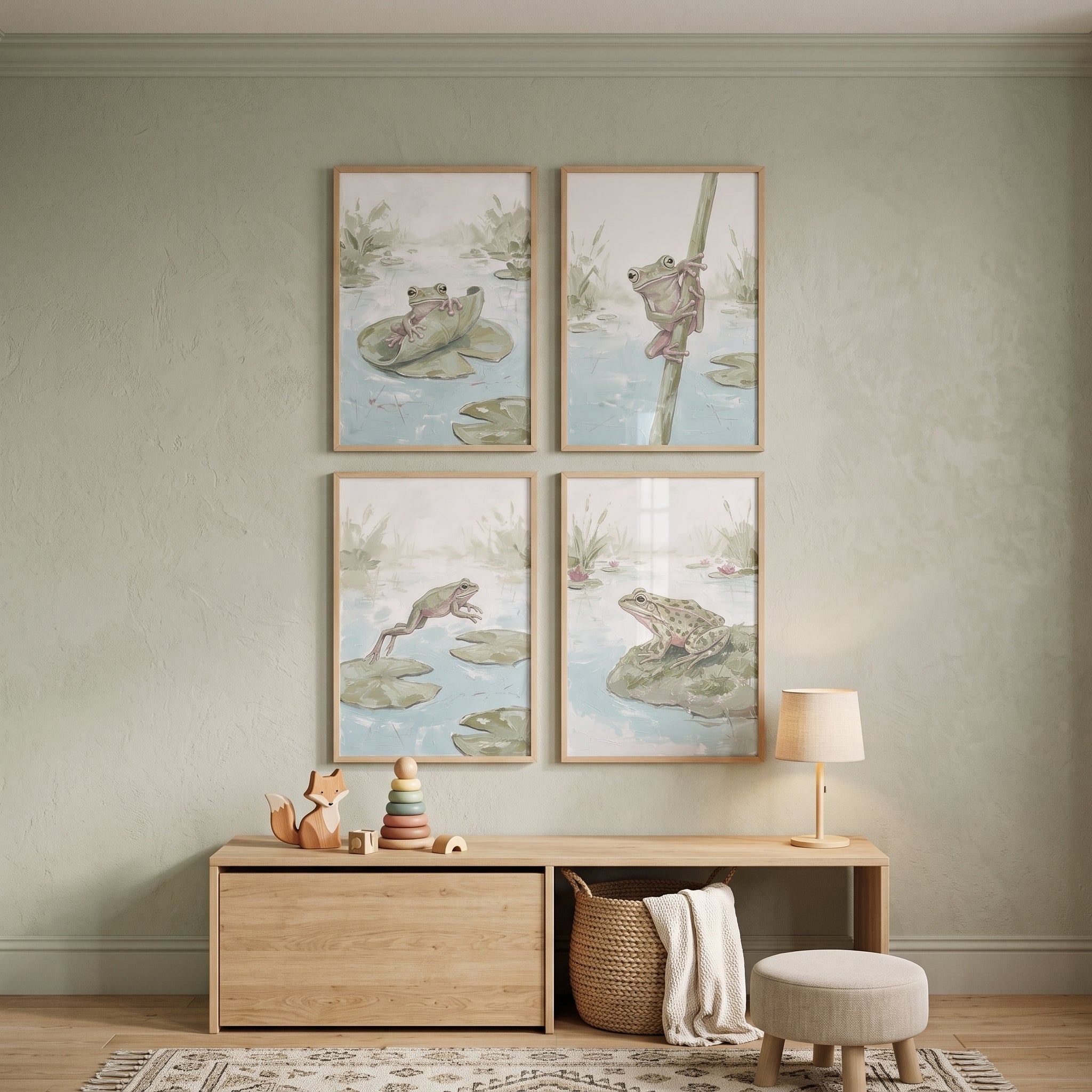 Sophisticated Impasto Pond Wall Art Set of 4 - Pond Frog Pals