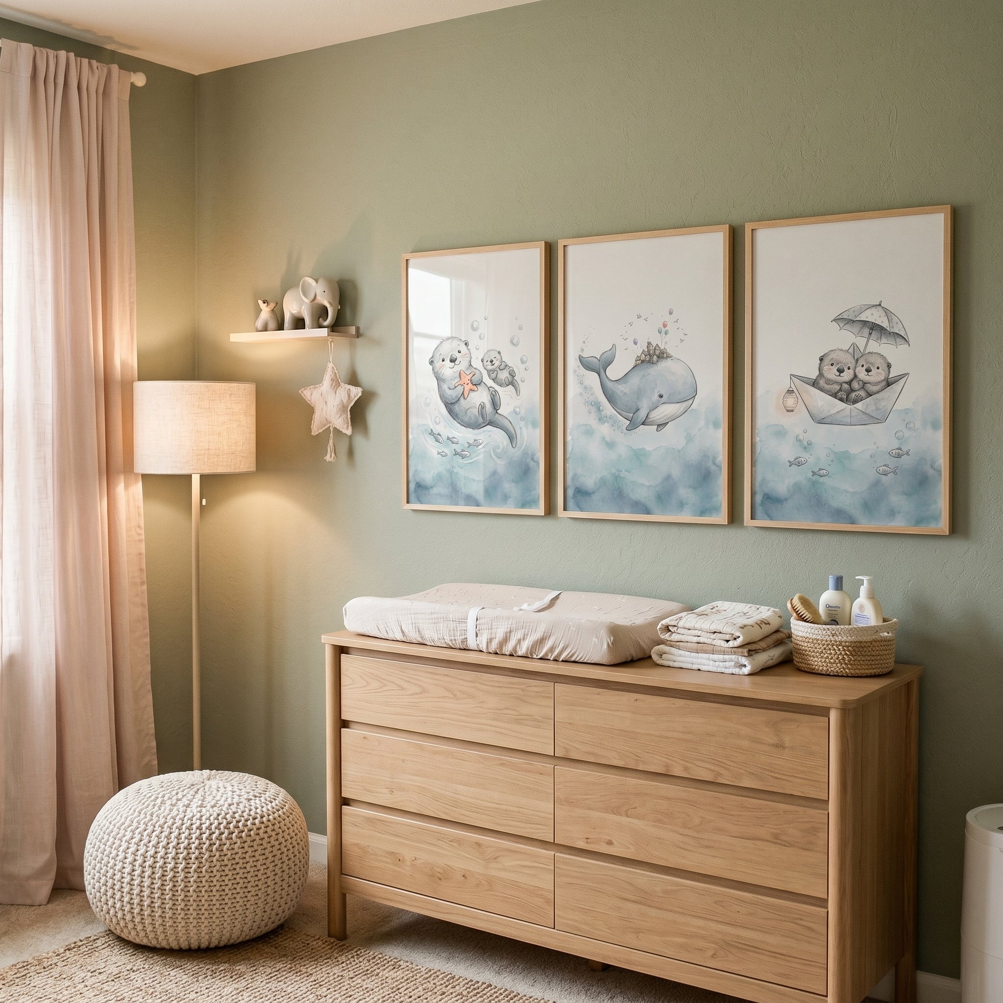 Sophisticated Indigo Ocean Animal Wall Art Set Of 3 - Ocean Friends Trio