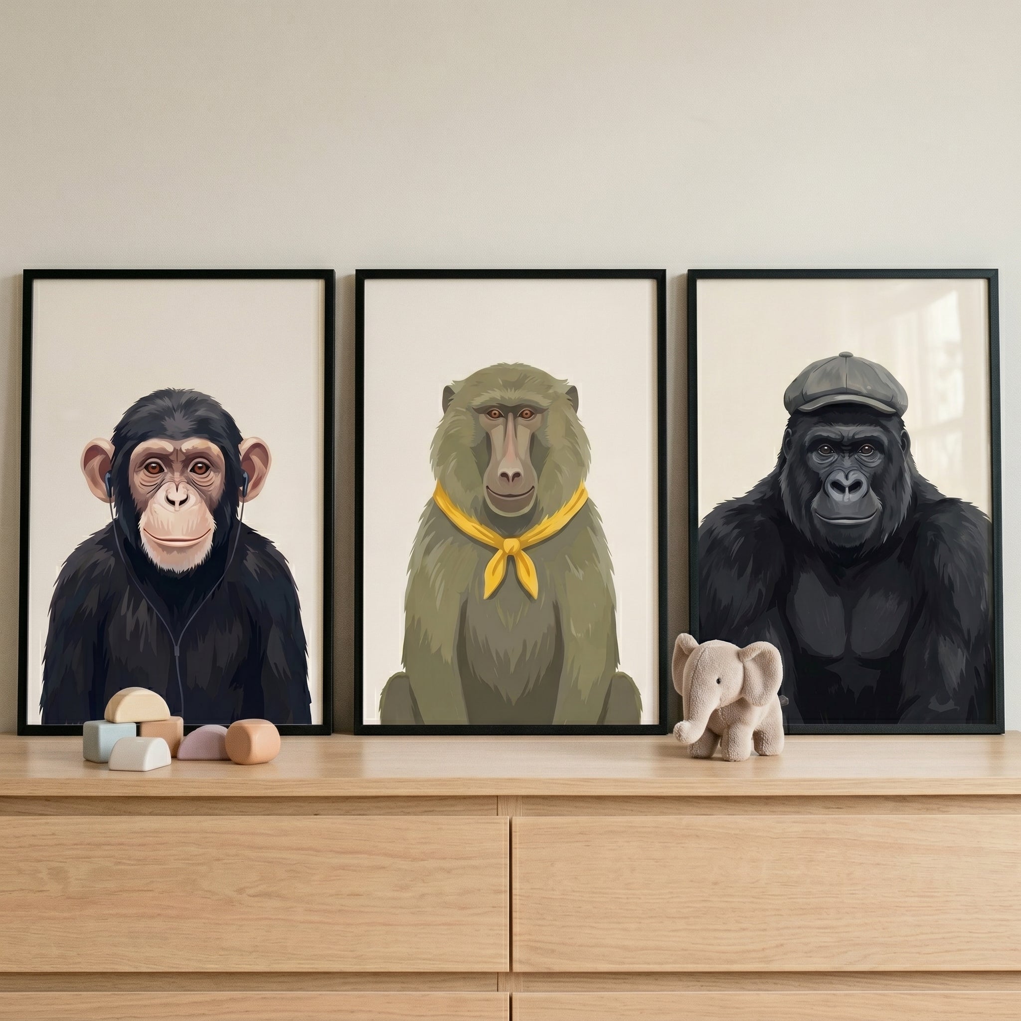 Sophisticated Monkey Wall Art Set of 3 - The Sophisticated Simians