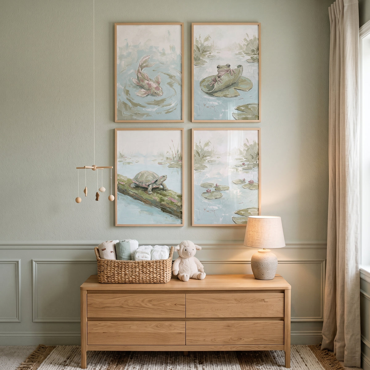 Sophisticated Mossy Pond Wall Art Set Of 4 - Pastel Water Garden