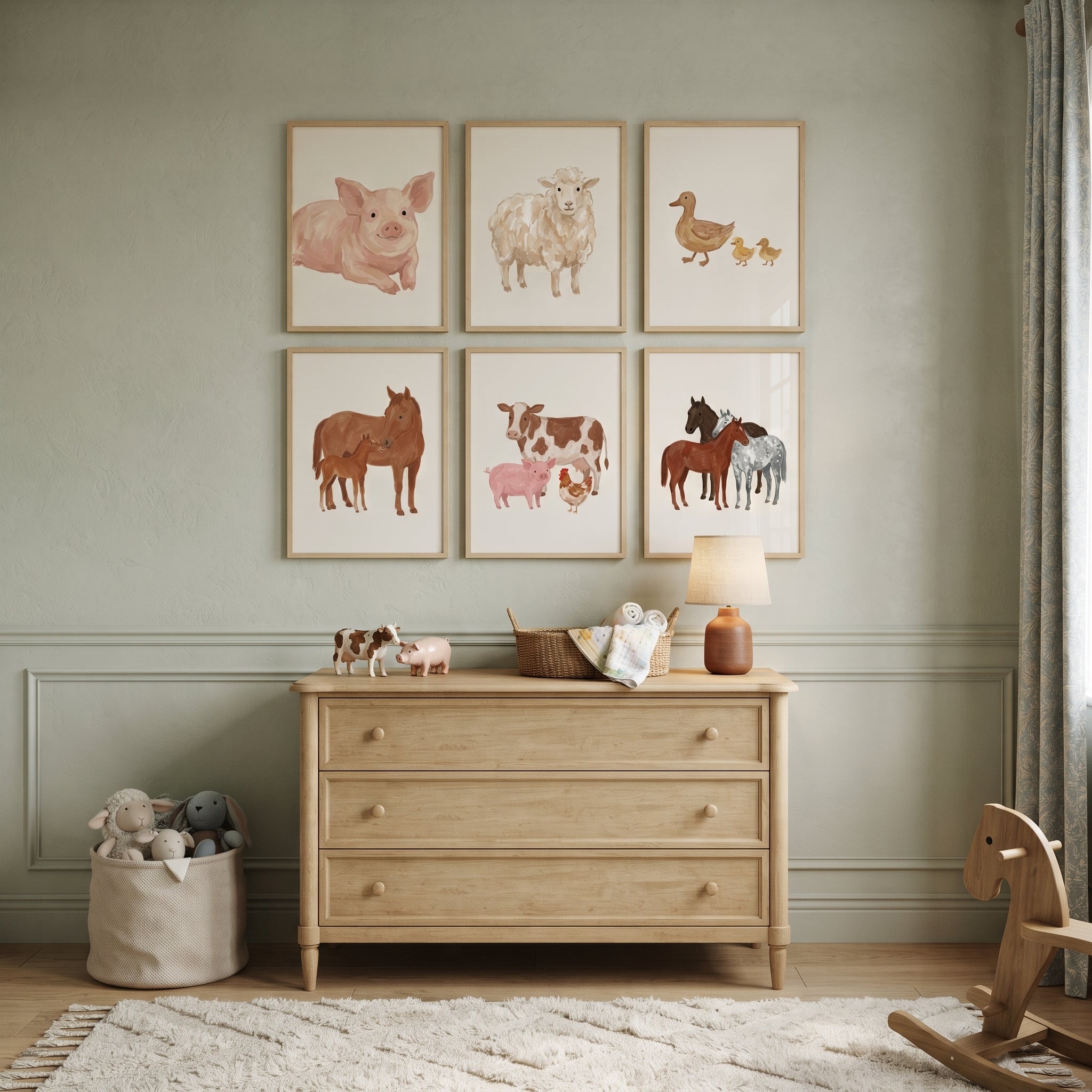 Sophisticated Muted Farm Animals Wall Art Set of 6 - Sweet Farm Friends