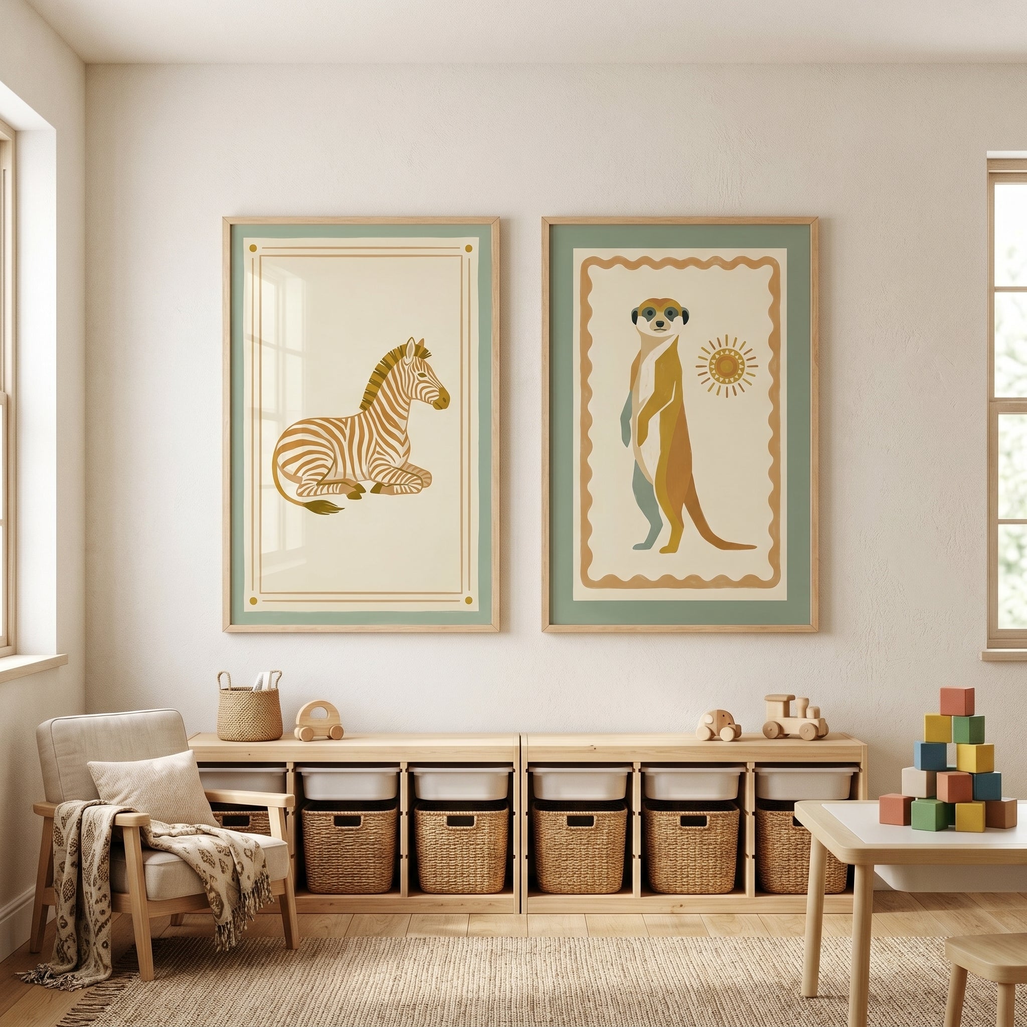 Sophisticated Muted Safari Animal Wall Art Set of 2 - Golden Savannah Duo