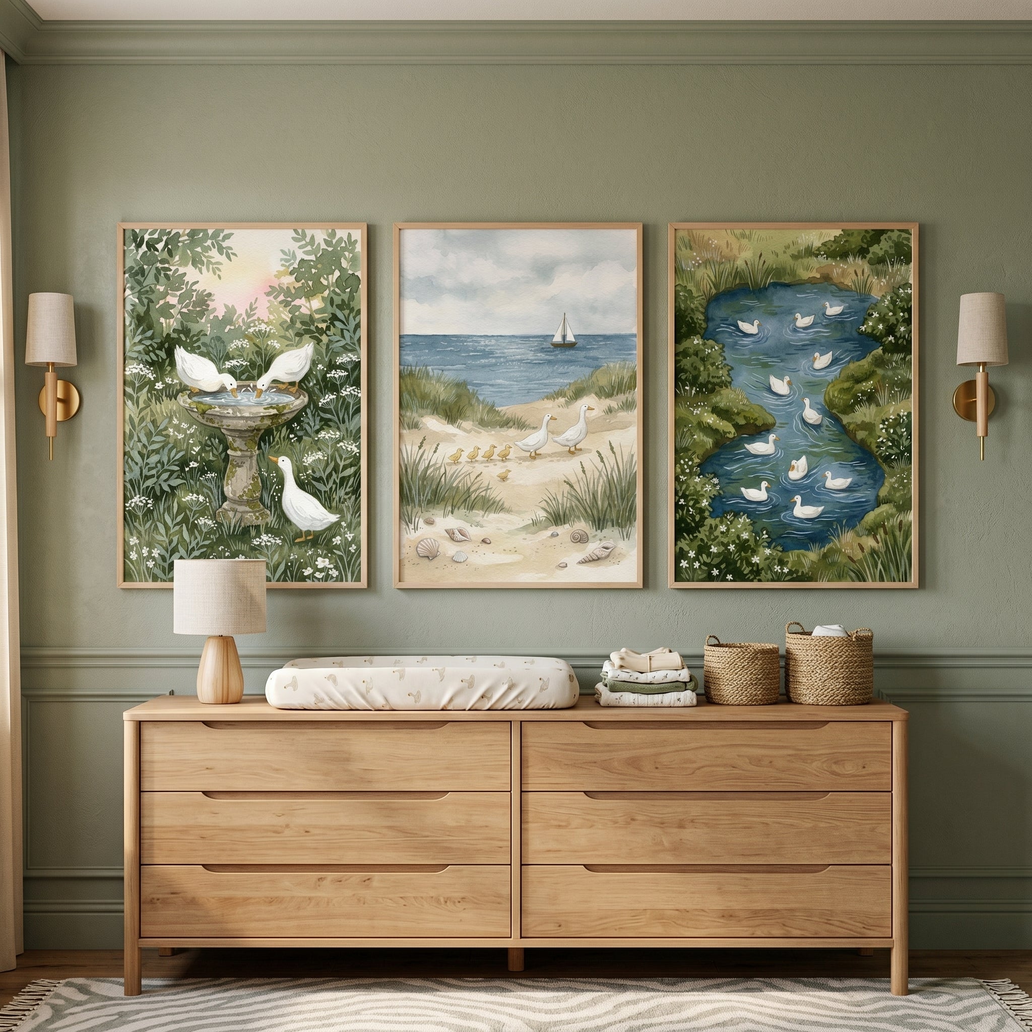Sophisticated Nature White Duck Wall Art Set of 3 - Serene Waterfowl Trio