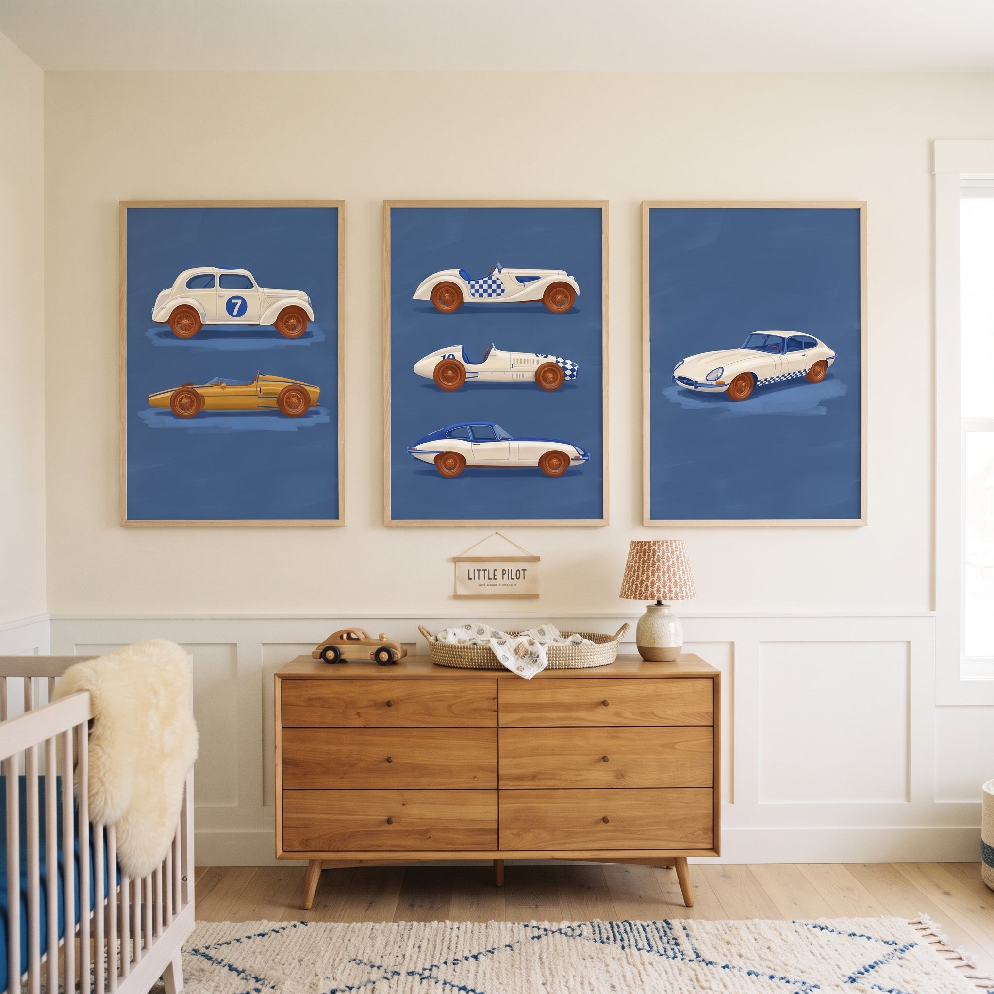 Sophisticated Navy Racing Car Wall Art Set of 3 - Vintage Speed Fleet