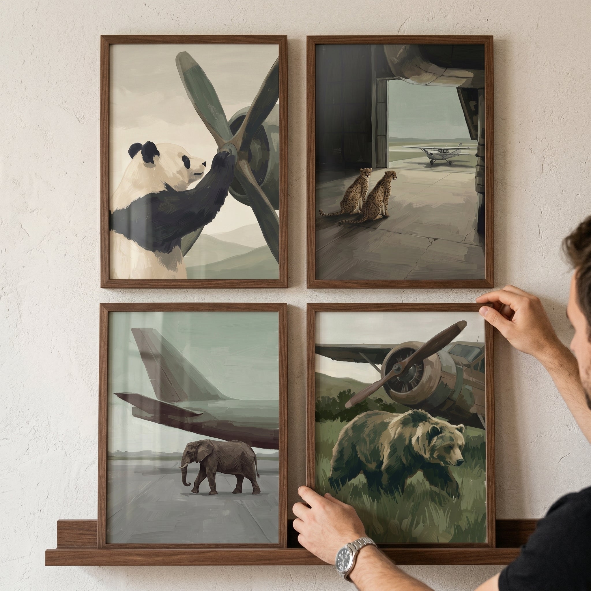 Sophisticated Neutral Aviation Animal Wall Art Set of 4 - Wild Aviators