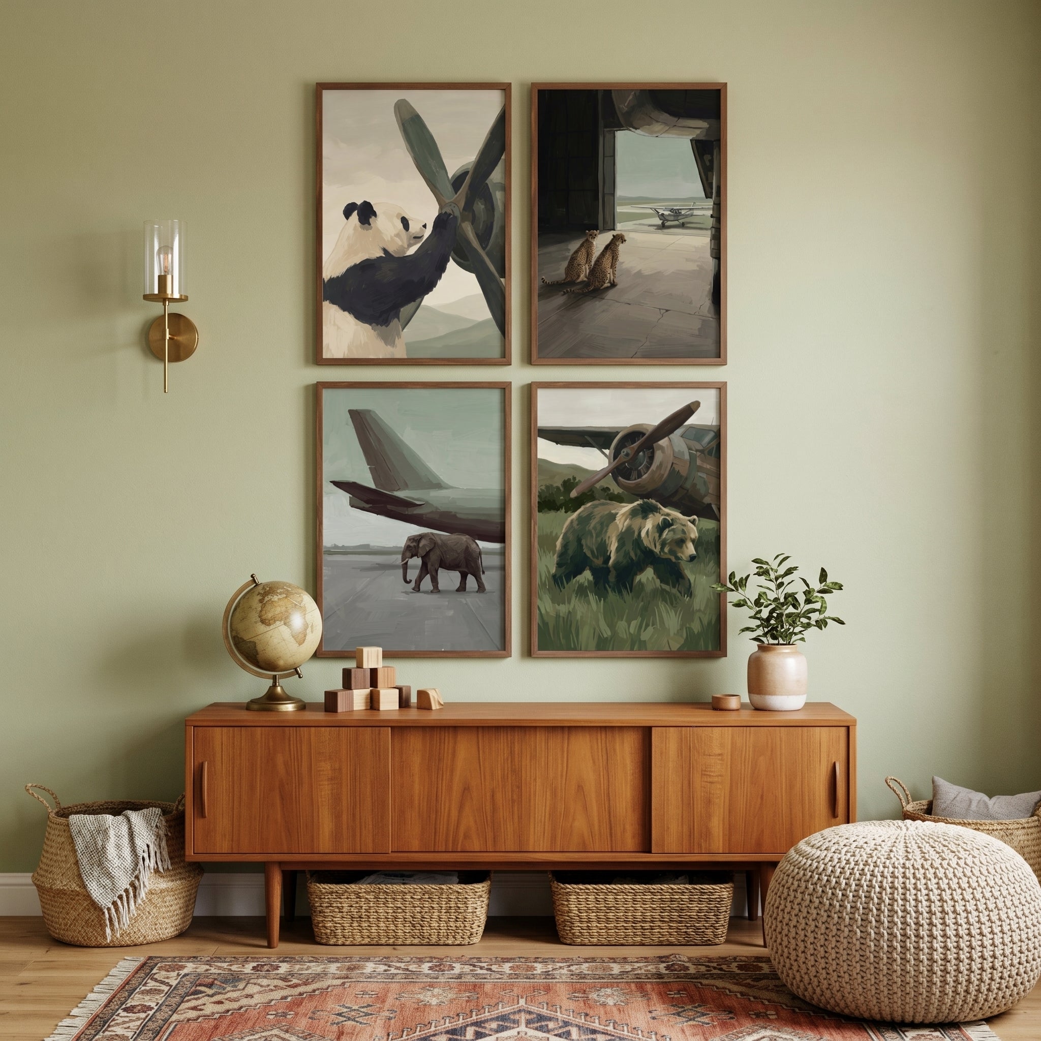 Sophisticated Neutral Aviation Animal Wall Art Set of 4 - Wild Aviators
