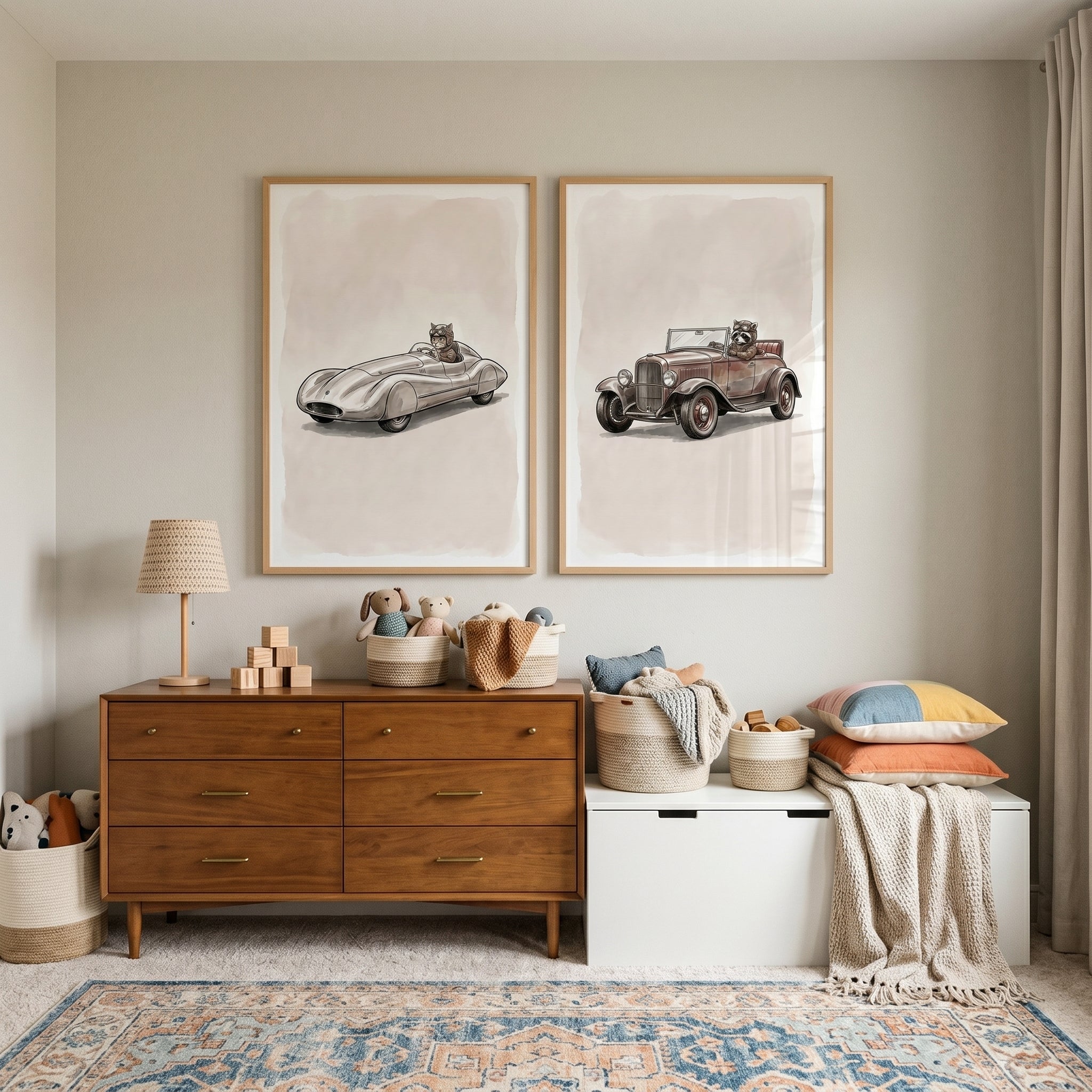 Sophisticated Neutral Driving Animal Wall Art Set of 2 - Dapper Animal Drivers