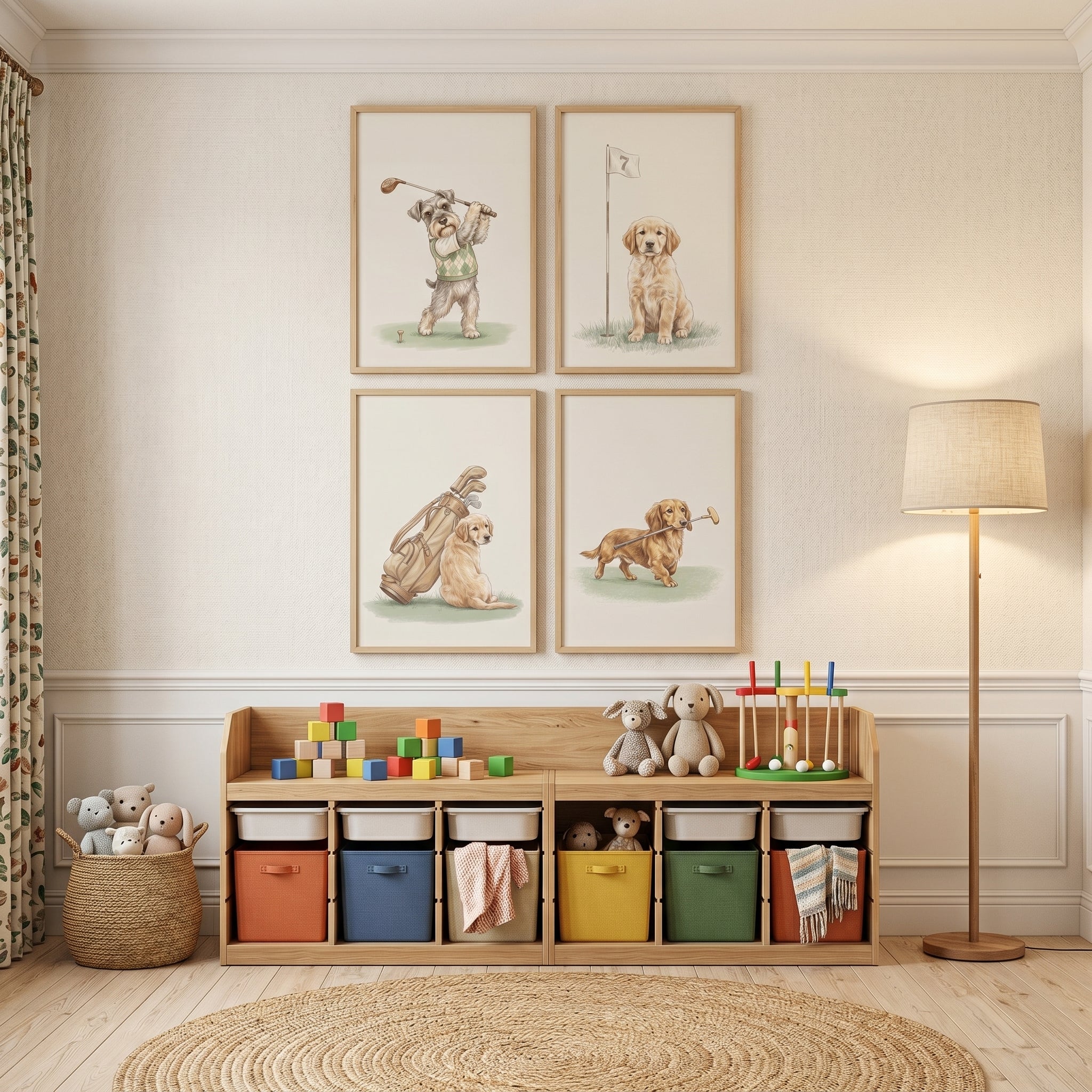 Sophisticated Neutral Golfing Dogs Wall Art Set of 4 - The Golfing Puppies
