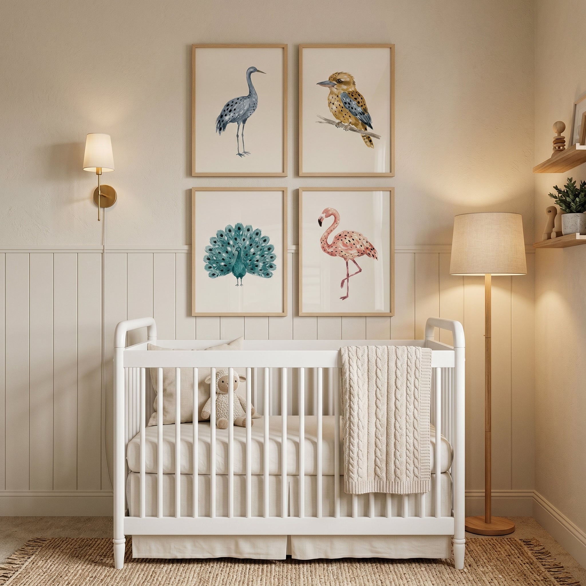 Sophisticated Neutral Watercolor Birds Wall Art Set of 4 - Watercolor Bird Quartet