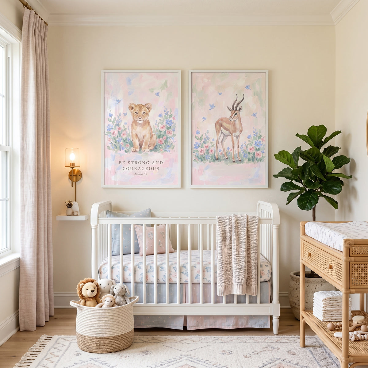 Sophisticated Pastel Savanna Animals Wall Art Set of 2 - Strong And Courageous