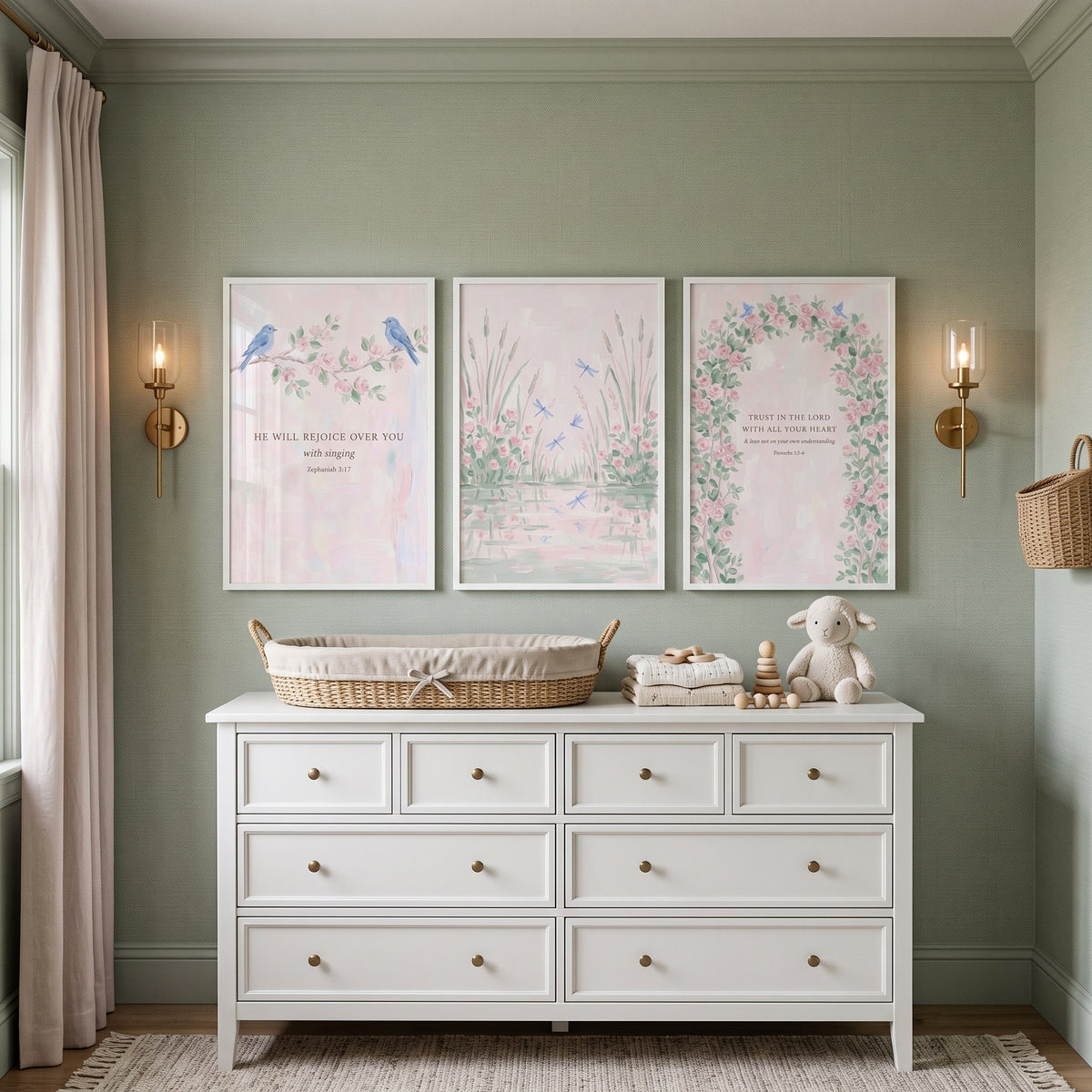 Sophisticated Pink Botanical Garden Wall Art Set of 3 - Serene Faith Florals
