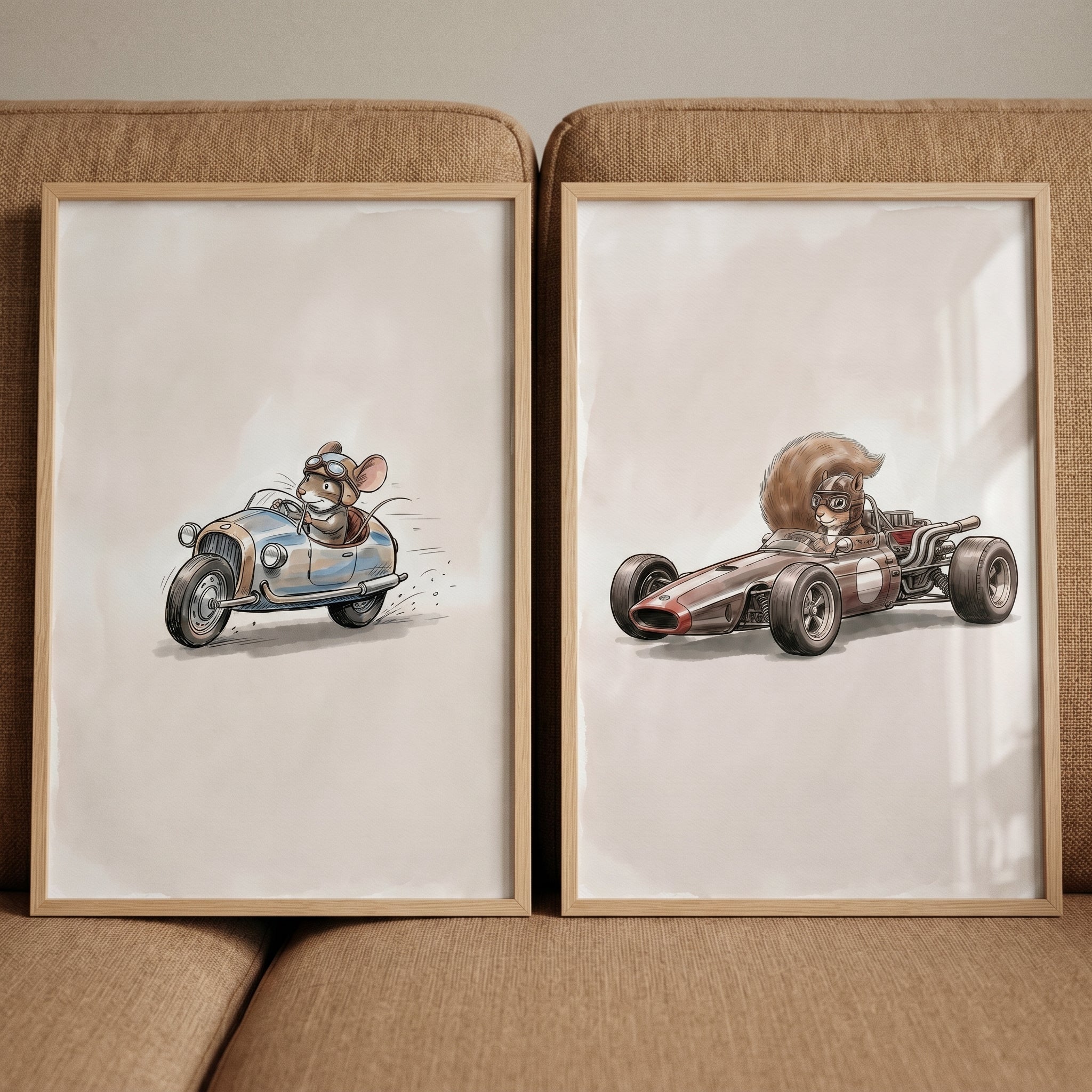 Sophisticated Racing Woodland Animal Wall Art Set of 2 - Woodland Grand Prix
