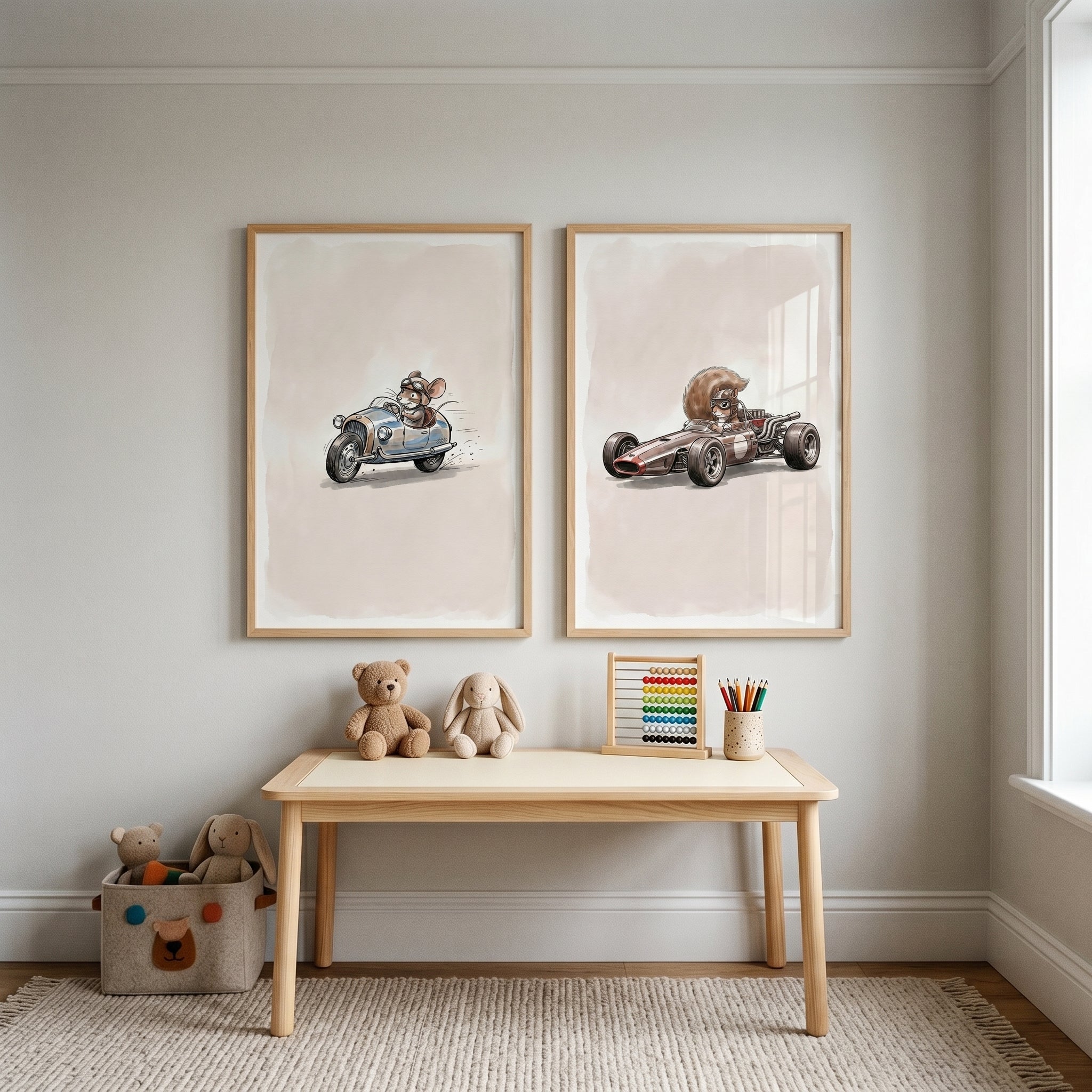 Sophisticated Racing Woodland Animal Wall Art Set of 2 - Woodland Grand Prix