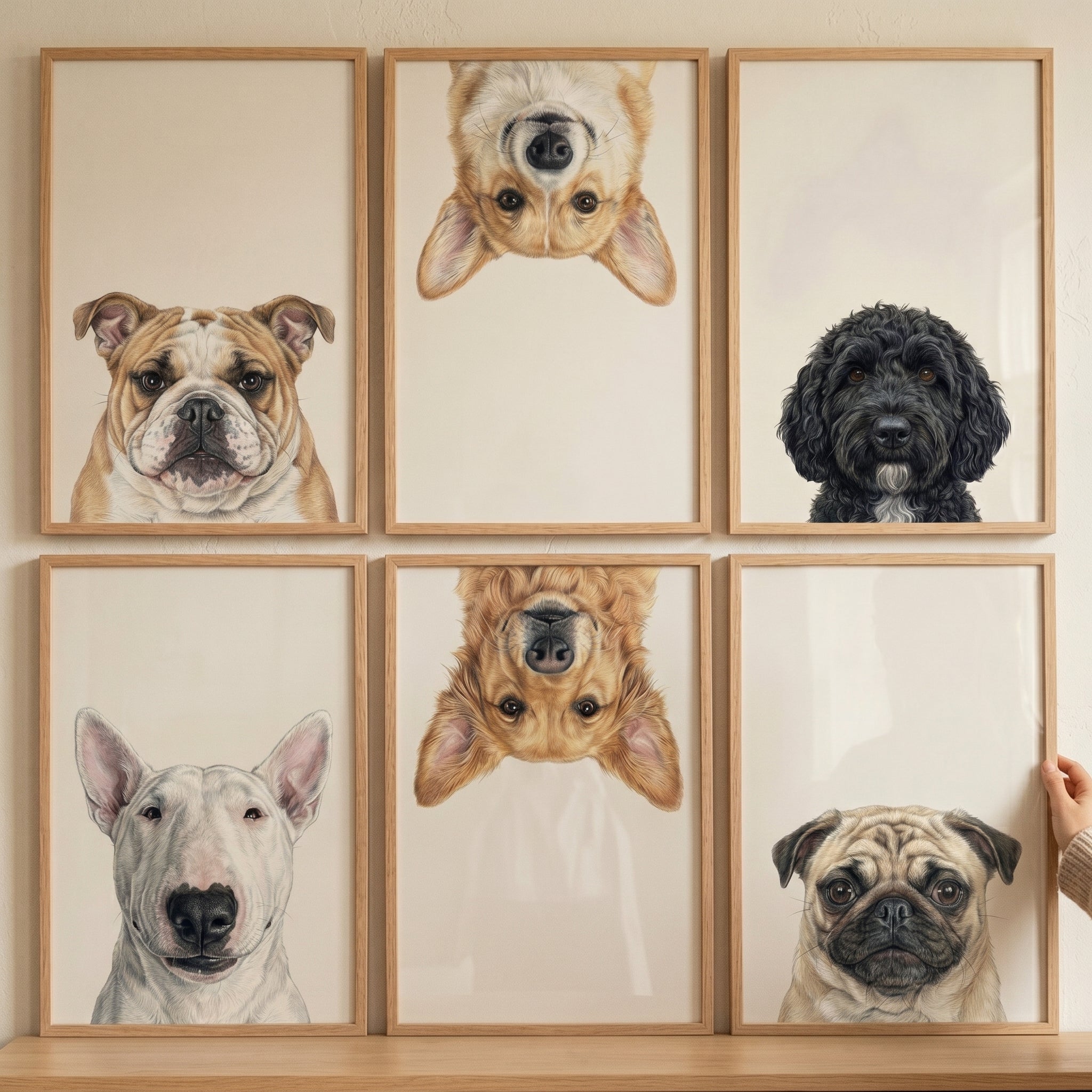 Sophisticated Realistic Pet Dog Wall Art Set of 6 - Playful Pup Portraits