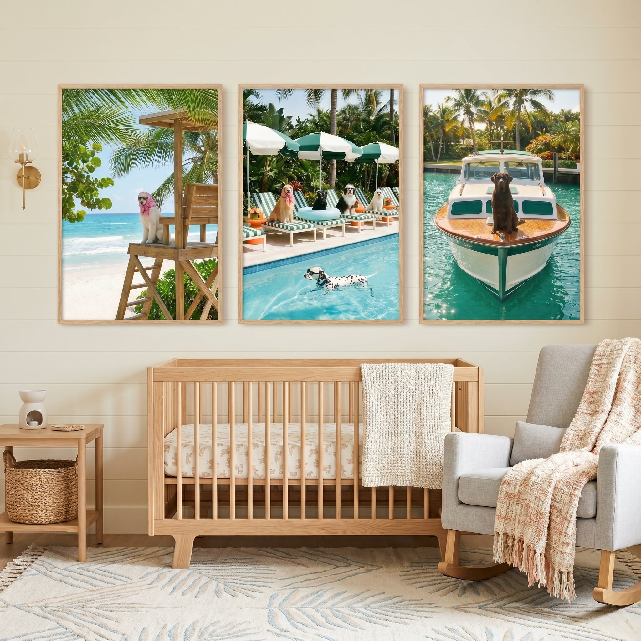 Sophisticated Resort Dog Wall Art Set of 3 - Tropical Dog Vacation