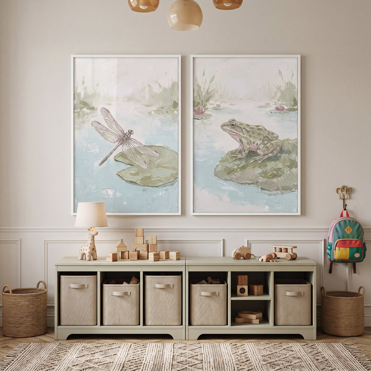 Sophisticated Sage Pond Animals Wall Art Set Of 2 - Serene Pond Duo