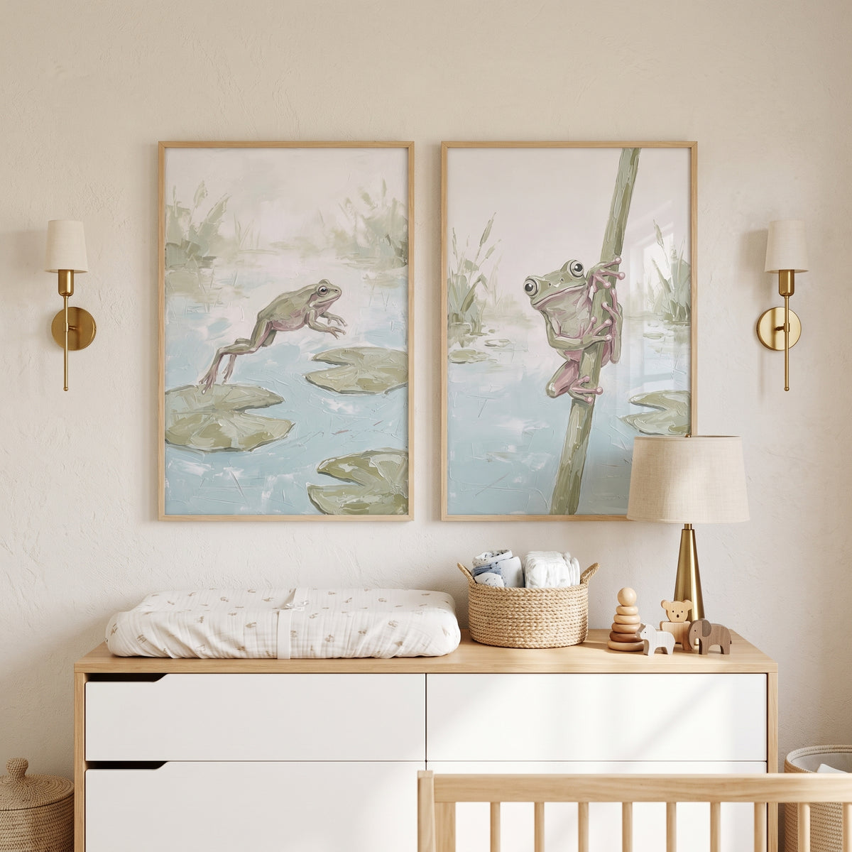 Sophisticated Sage Pond Wall Art Set of 2 - Leap Of Faith