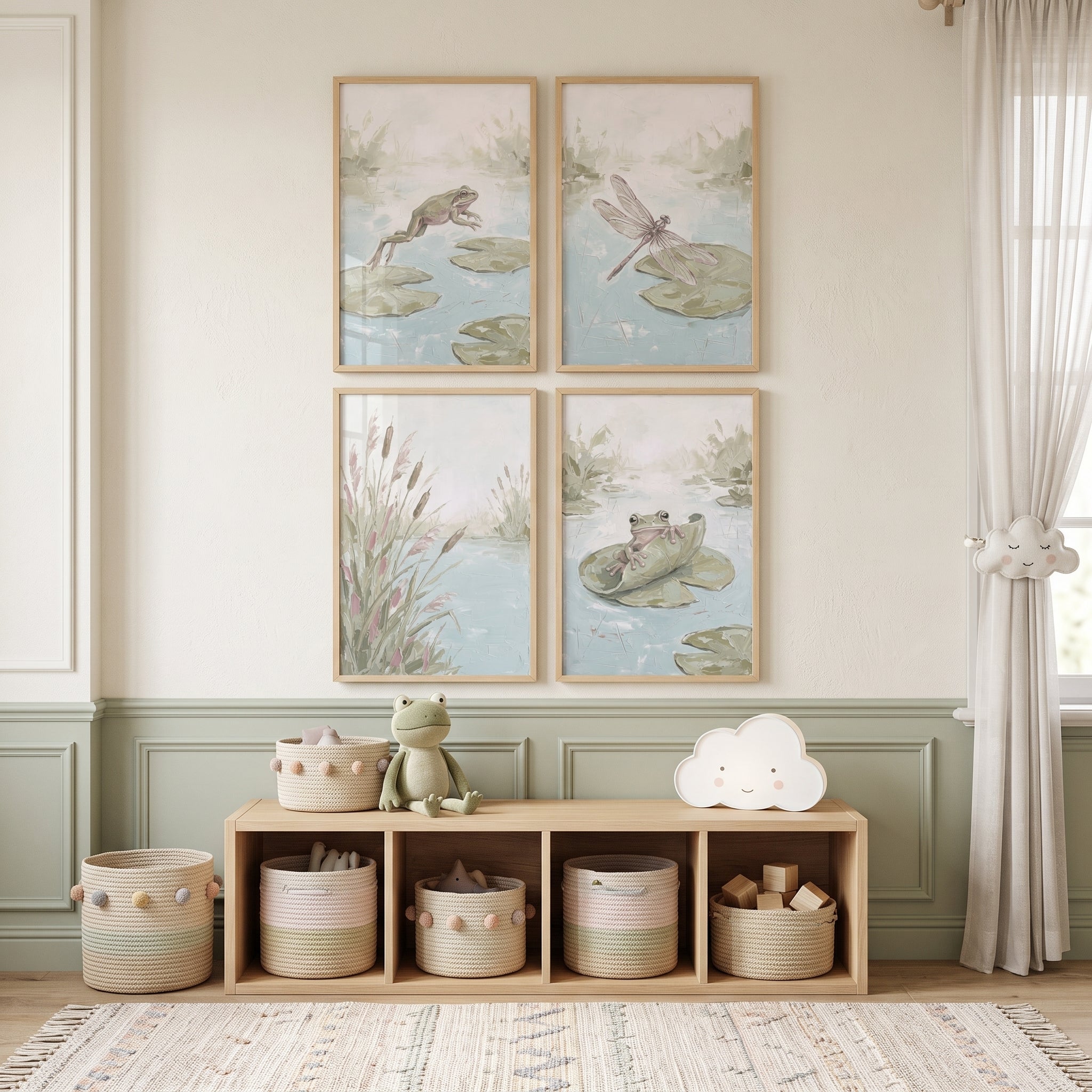 Sophisticated Sage Pond Wall Art Set Of 4 - Serene Marsh Scenes