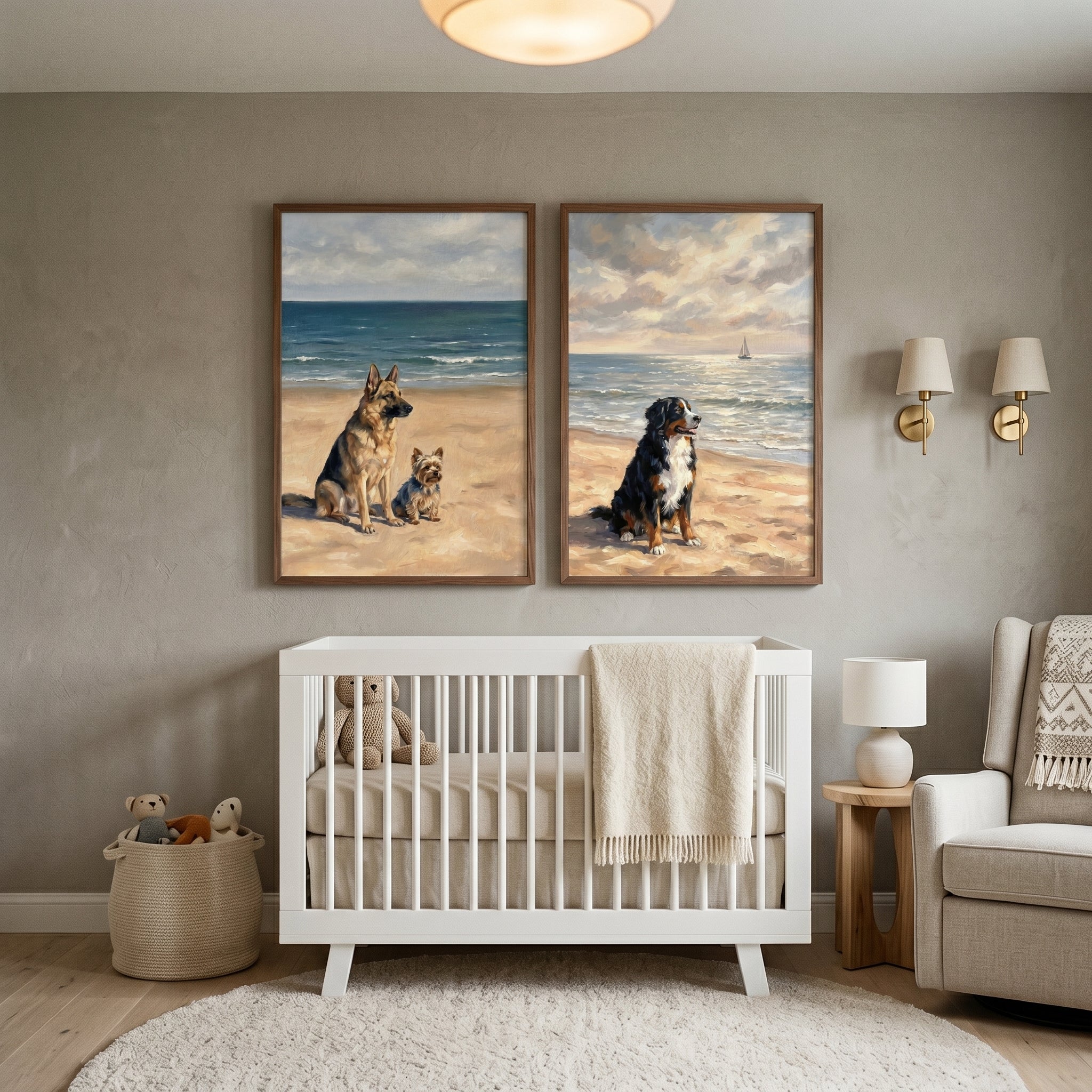 Sophisticated Seaside Coastal Dogs Wall Art Set of 2 - Ocean Shore Pups
