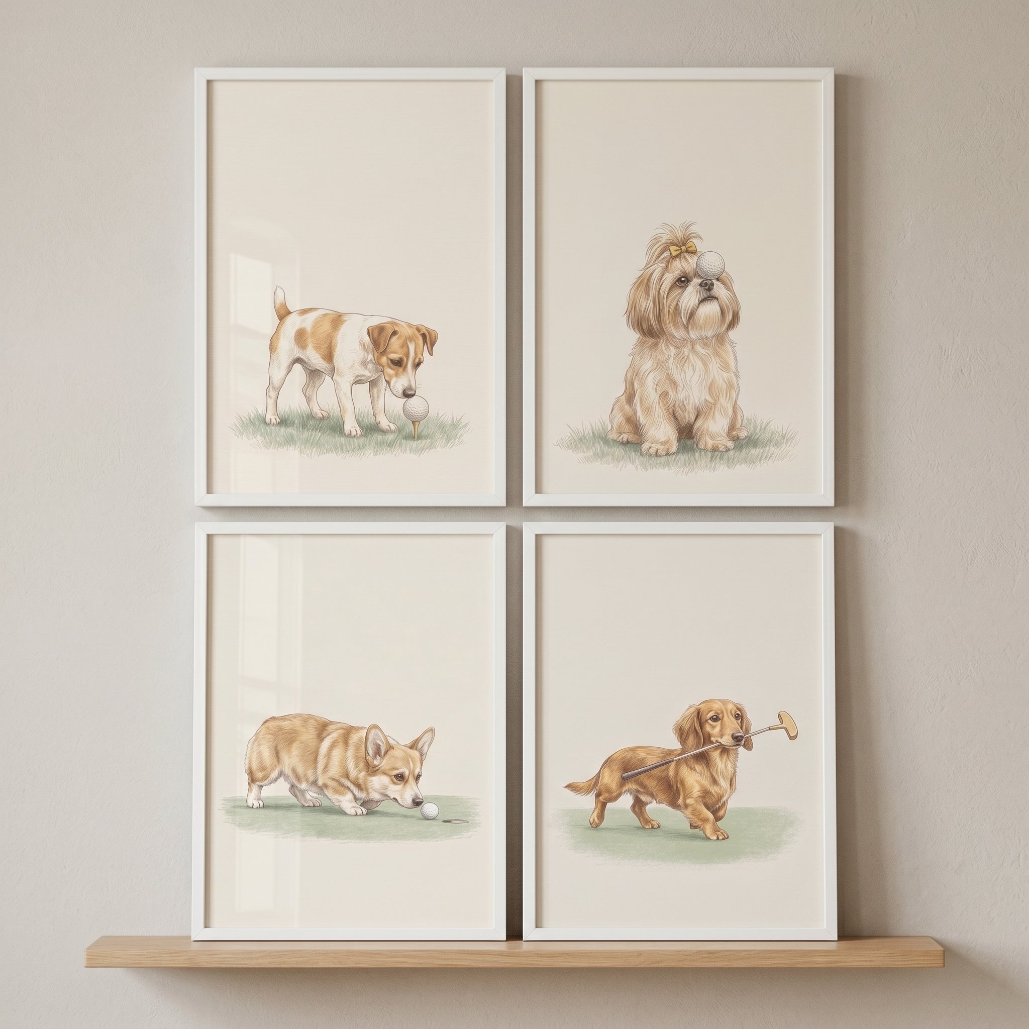 Sophisticated Sporting Golfing Dogs Wall Art Set of 4 - Canine Golf Club