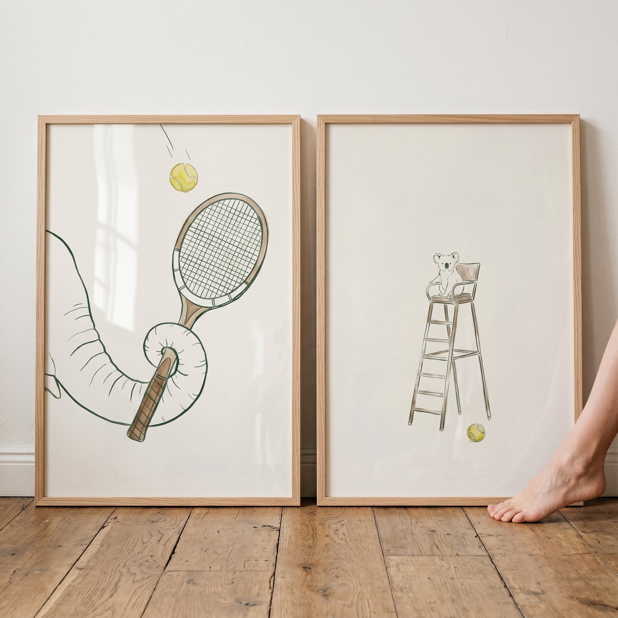 Sophisticated Tennis Animal Wall Art Set of 2 - Animal Tennis Match