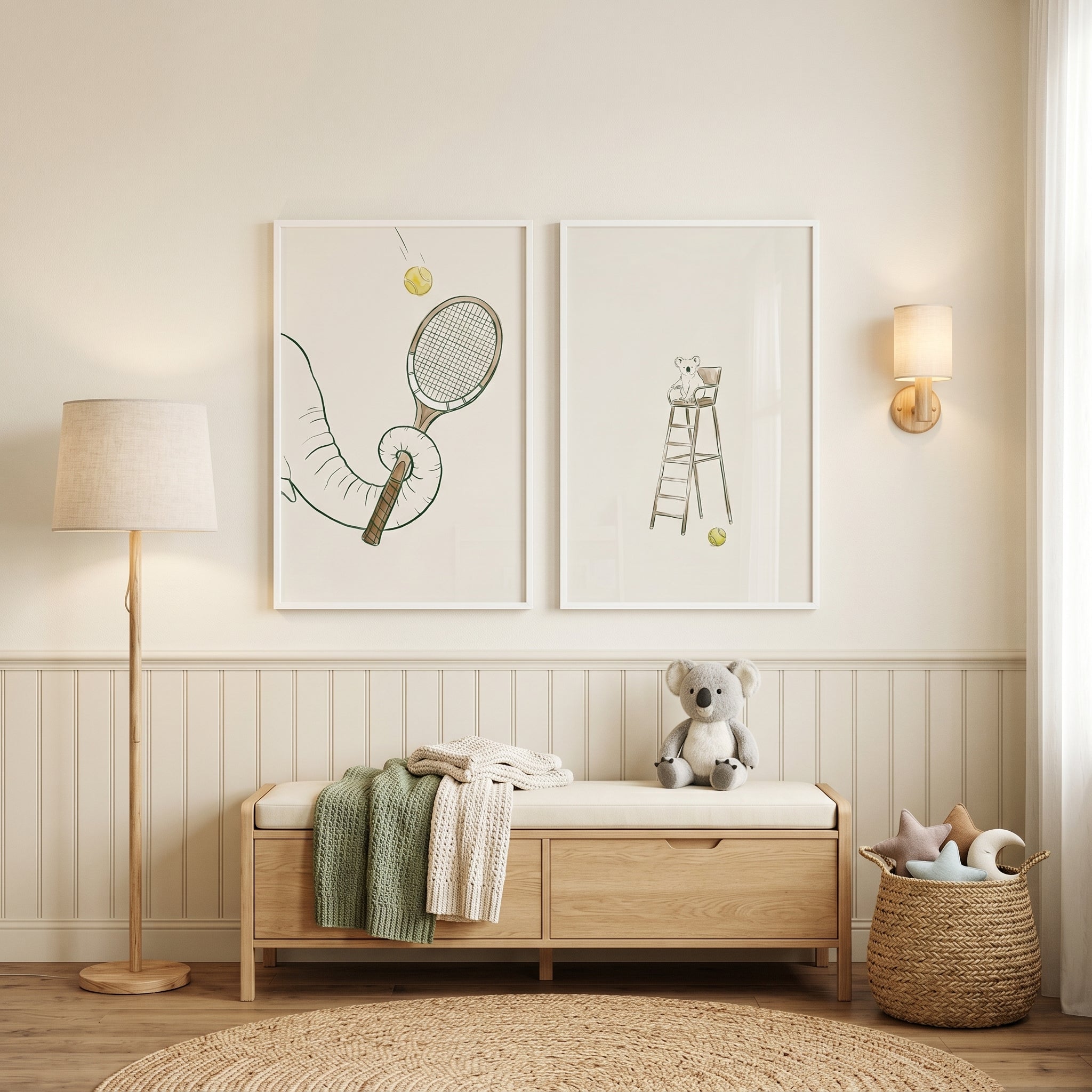 Sophisticated Tennis Animal Wall Art Set of 2 - Animal Tennis Match