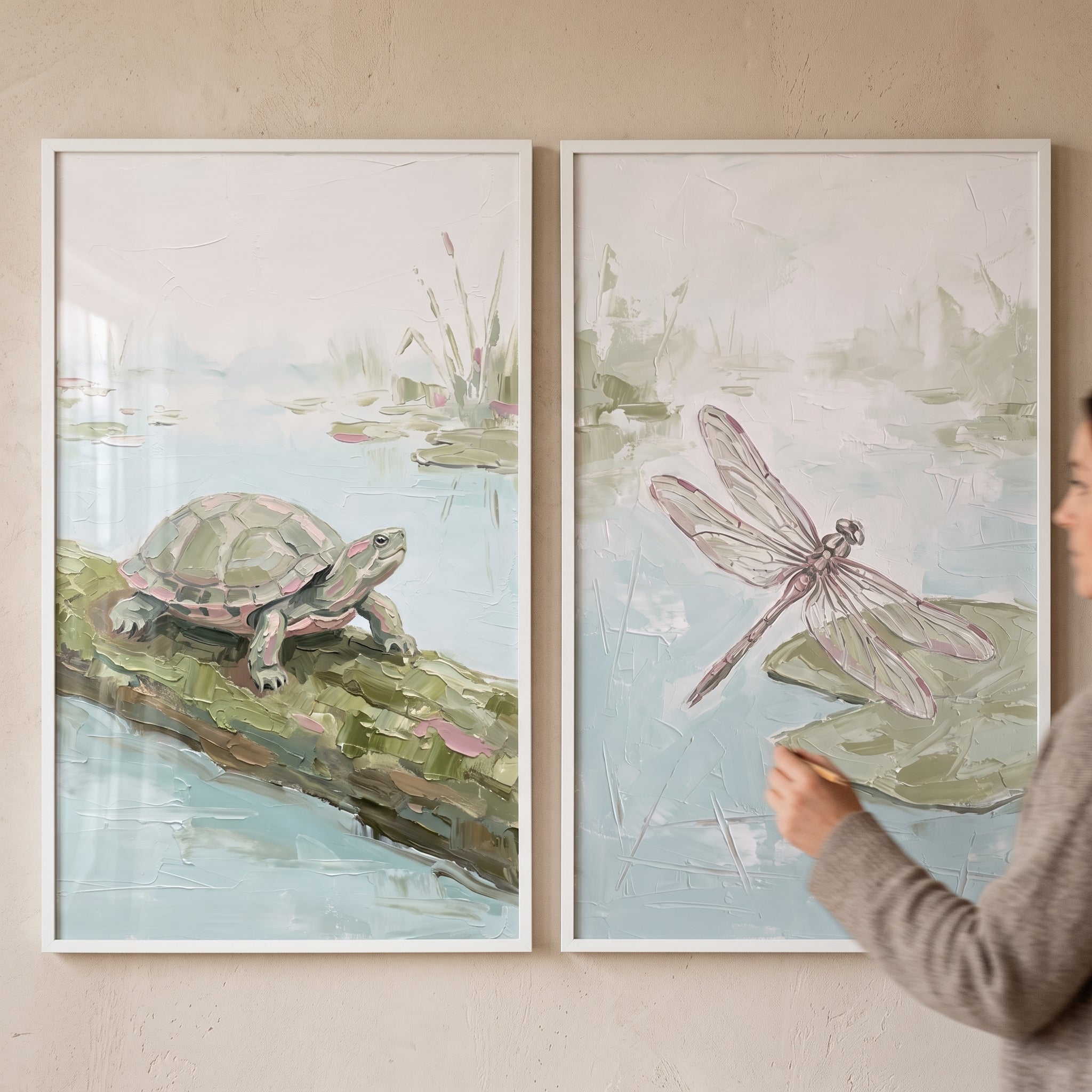 Sophisticated Textured Style Pond Animals Wall Art Set of 2 - Serene Pond Life