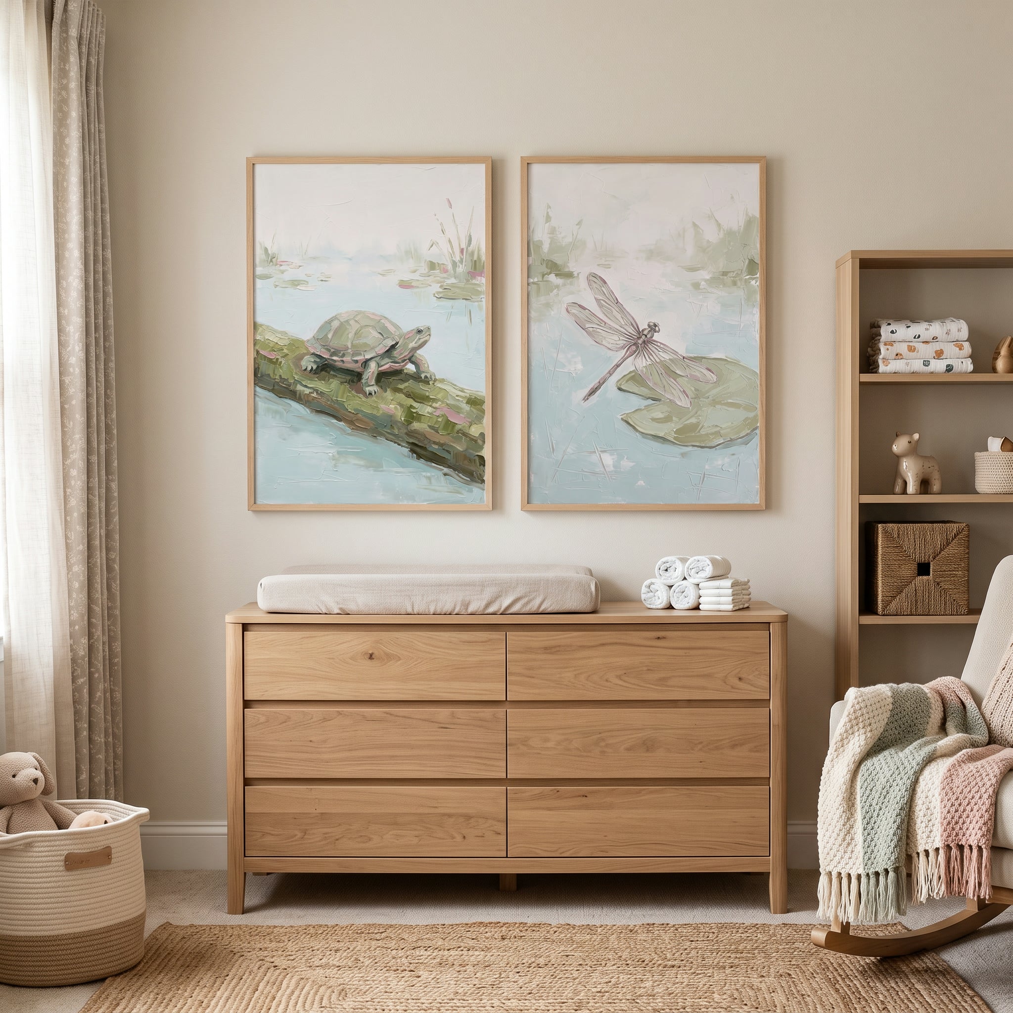 Sophisticated Textured Style Pond Animals Wall Art Set of 2 - Serene Pond Life