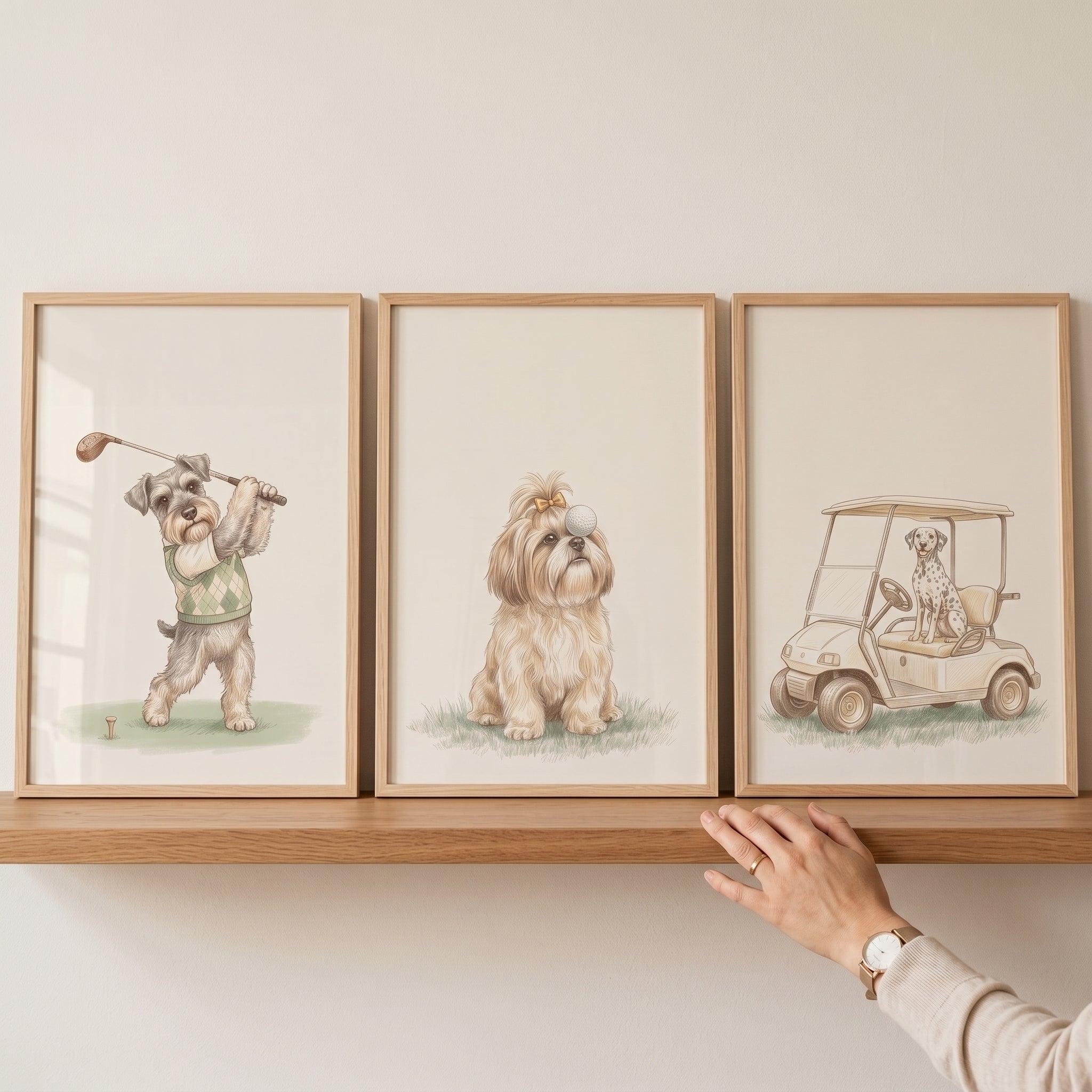 Sophisticated Vintage Golfing Dogs Wall Art Set of 3 - Puppy Tee Time
