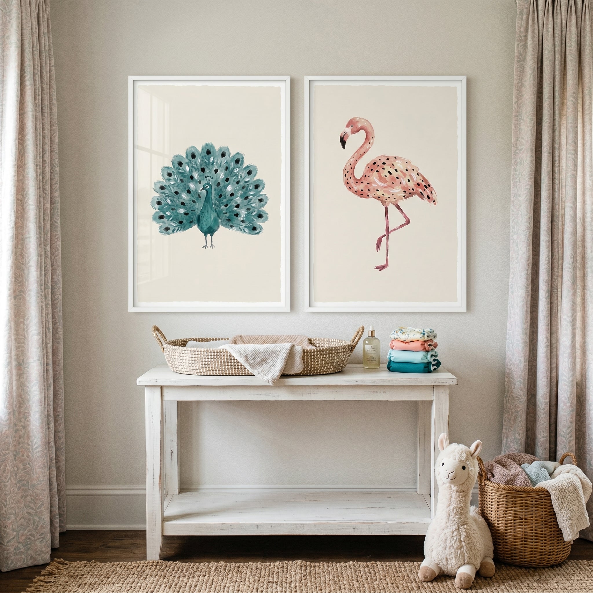 Sophisticated Watercolor Exotic Birds Wall Art Set of 2 - Exotic Bird Duo