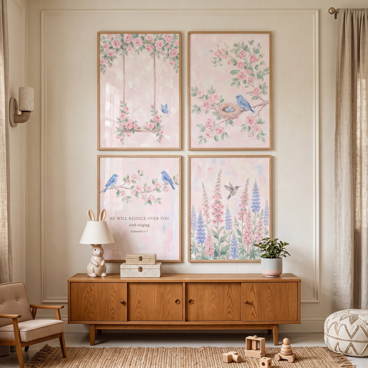 Sophisticated Watercolor Garden Wall Art Set of 4 - Sweet Garden Song