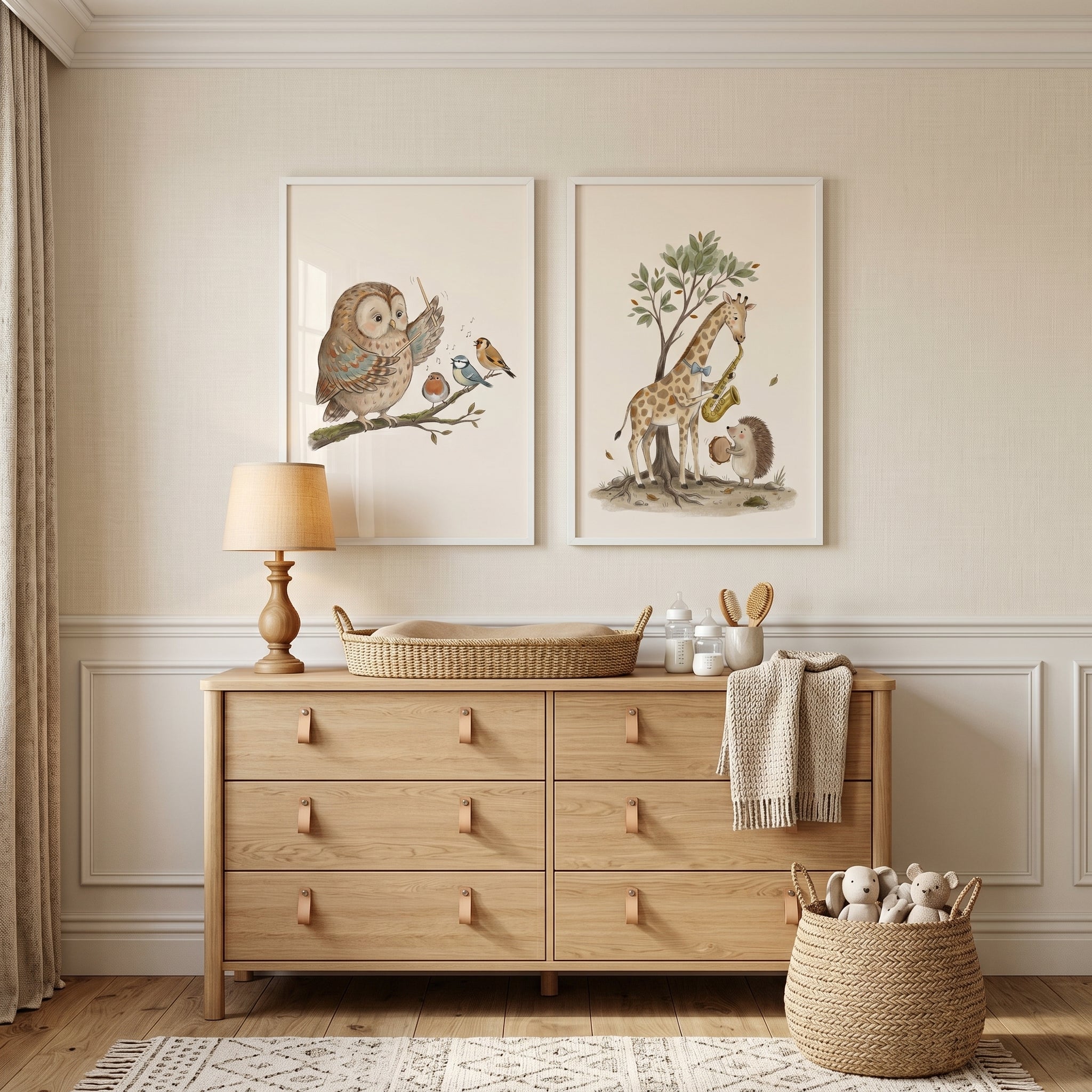 Sophisticated Watercolor Musical Animals Wall Art Set Of 2 - Whimsical Animal Concert