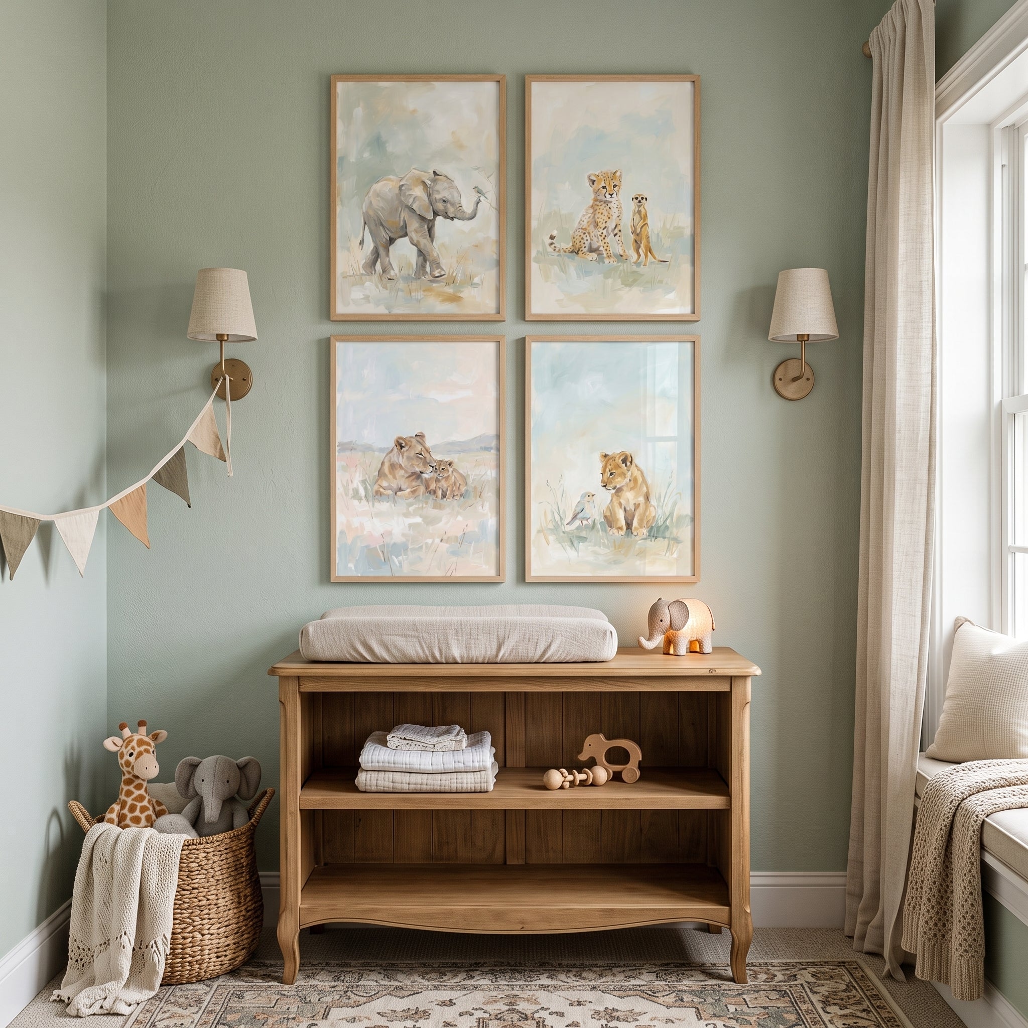 Sophisticated Watercolor Safari Animals Artwork Set Of 4 - Safari Baby Friends