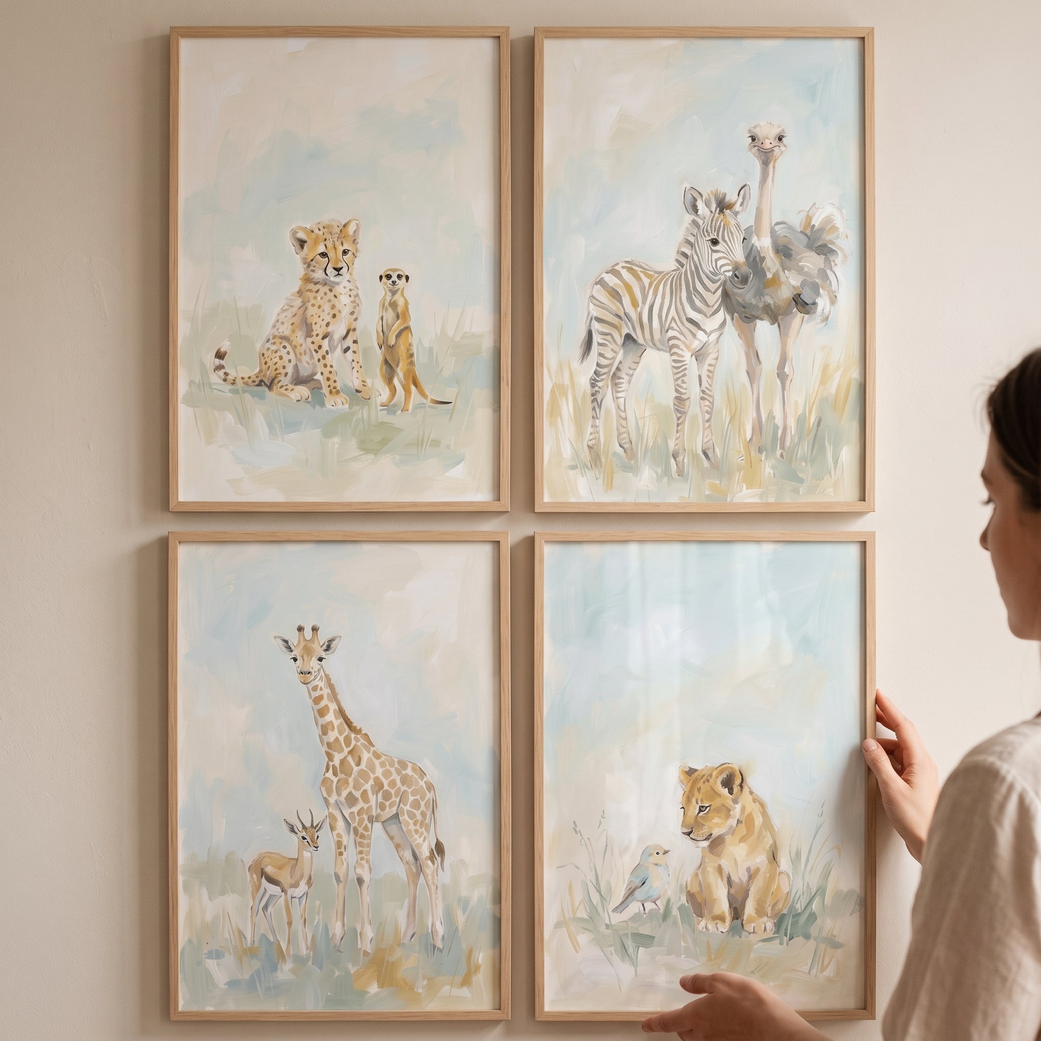 Sophisticated Watercolor Savanna Animals Wall Art Set of 4 - Little Savannah Pairs