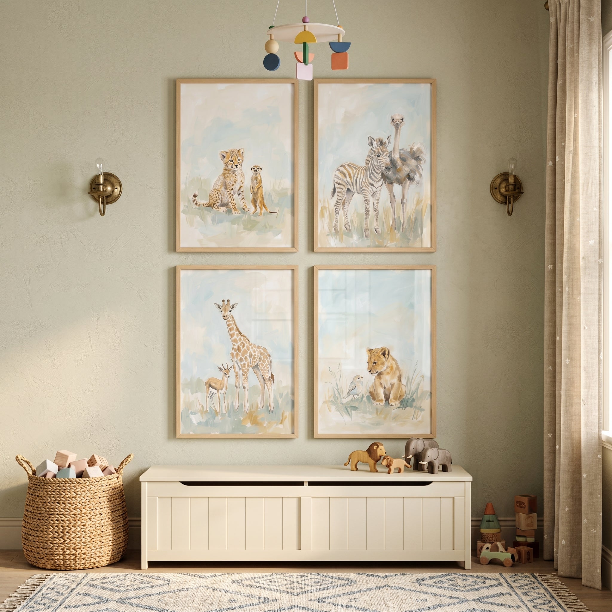 Sophisticated Watercolor Savanna Animals Wall Art Set of 4 - Little Savannah Pairs