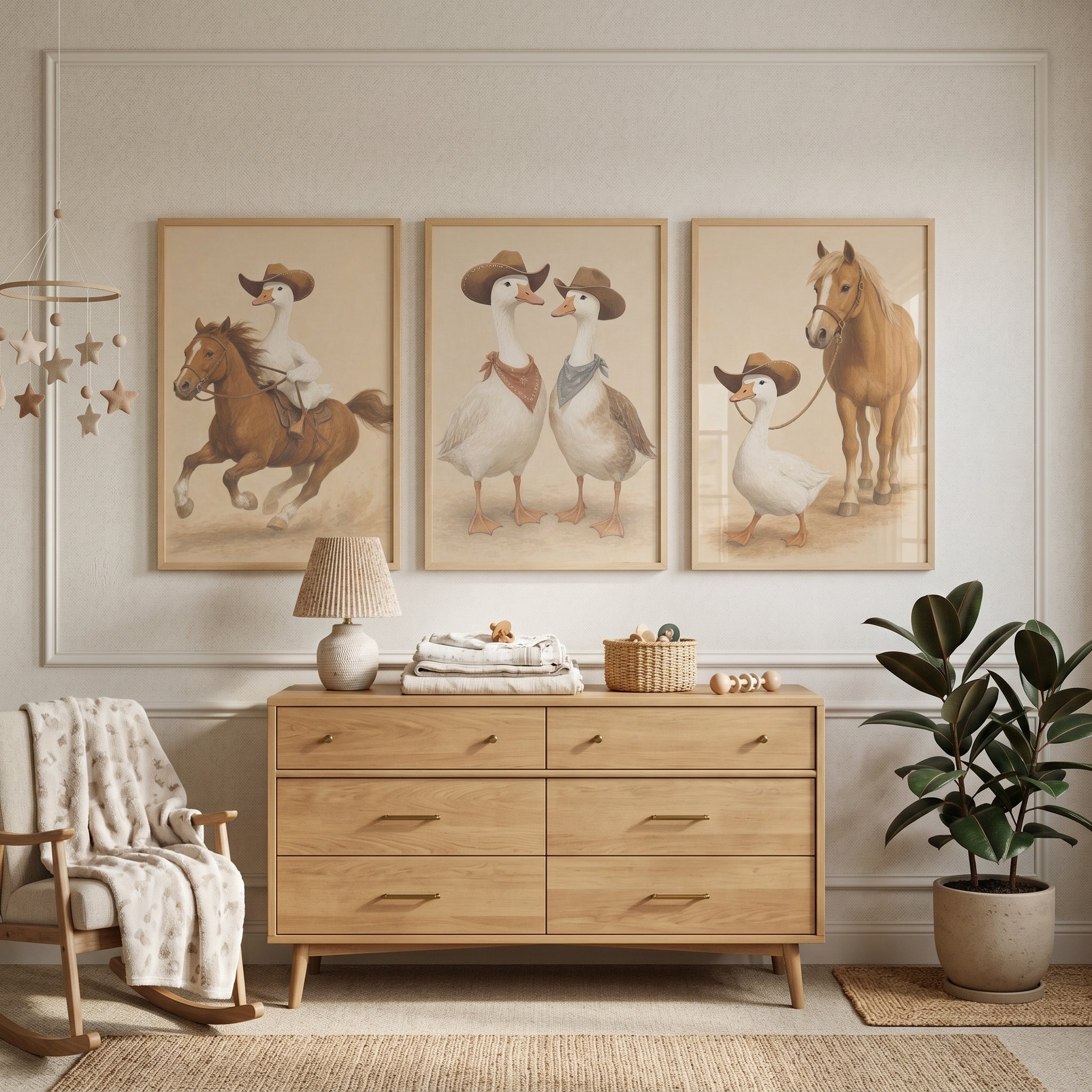 Sophisticated Western Cowboy Goose Wall Art Set of 3 - Feathered Ranch Hands