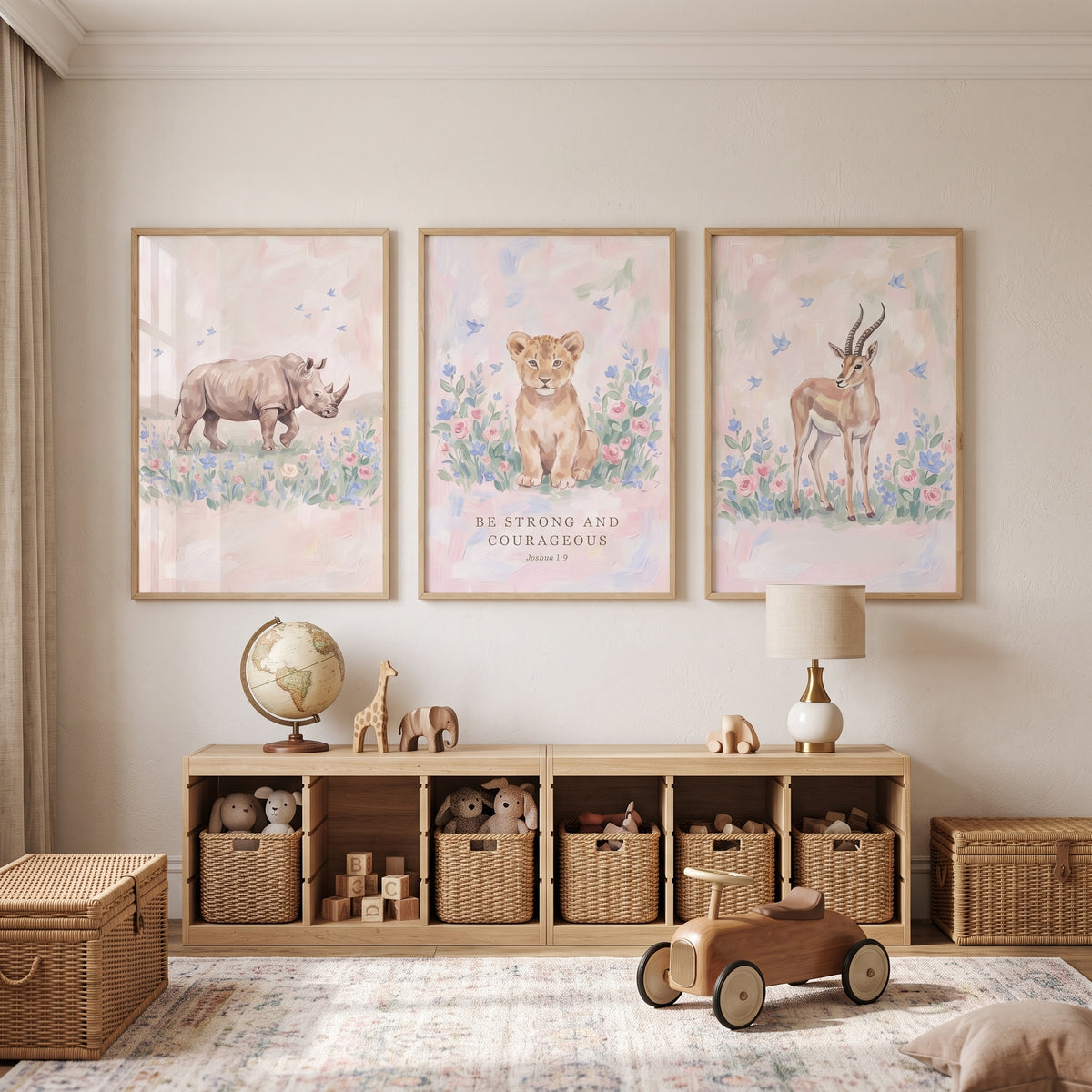 Sophisticated Wildflower Savanna Animals Wall Art Set Of 3 - Brave Wild Hearts