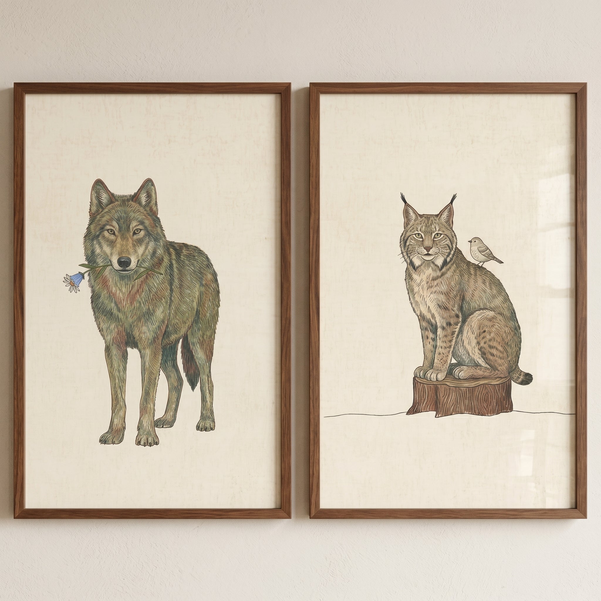 Sophisticated Woodland Animals Wall Art Set of 2 - Untamed Harmony