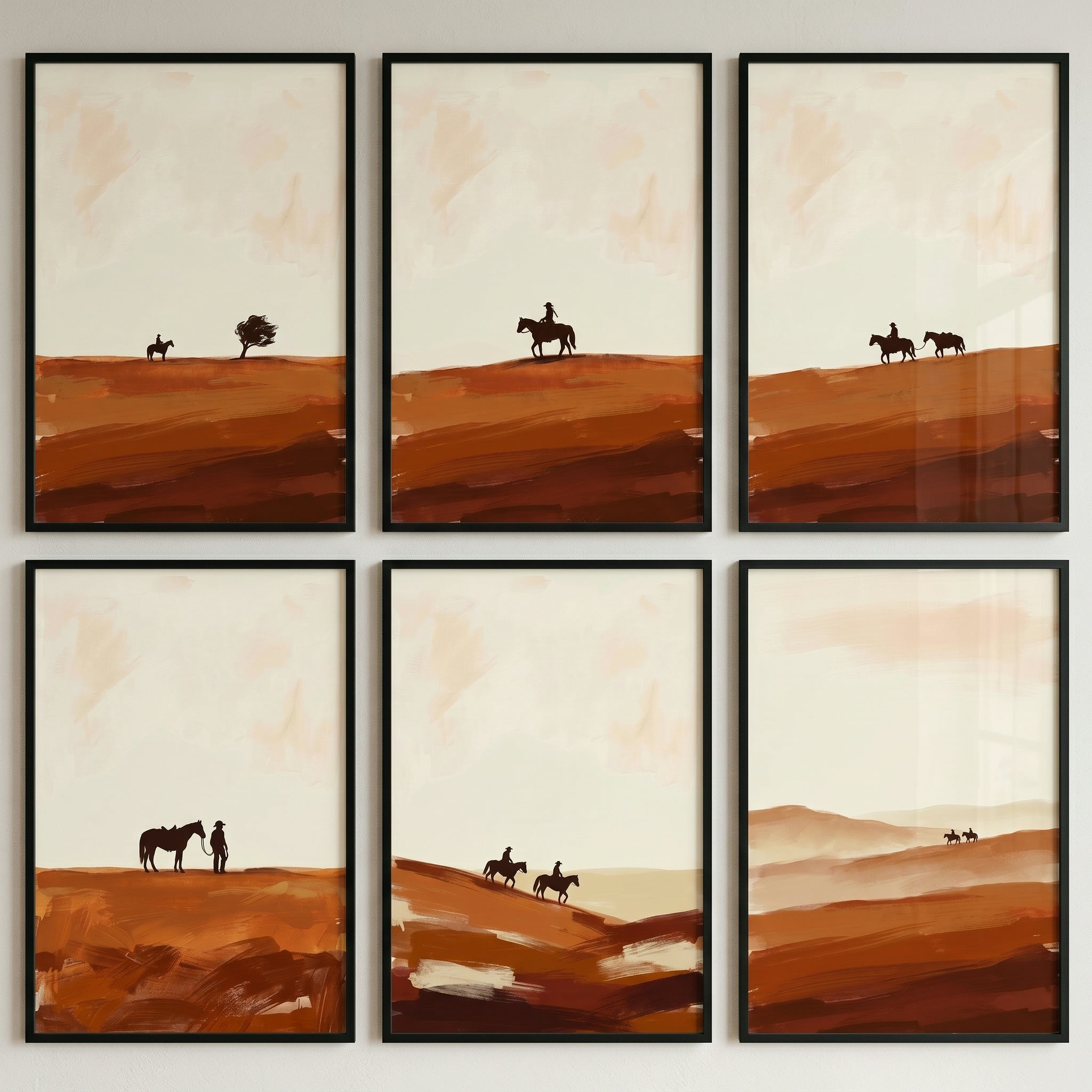Southwest Earth Tone Horse Artwork Set of 6 - Desert Horizon Journey