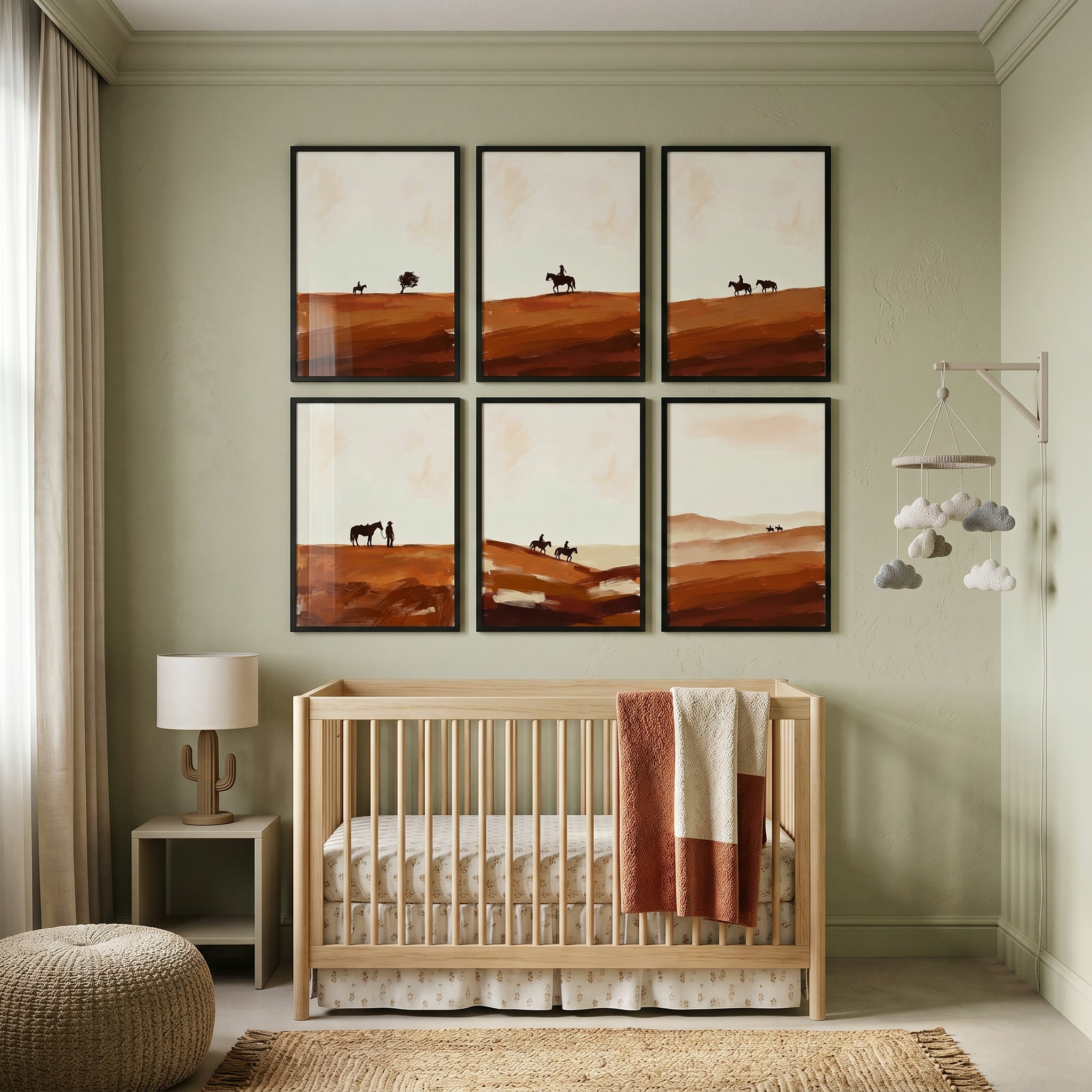 Southwest Earth Tone Horse Artwork Set of 6 - Desert Horizon Journey