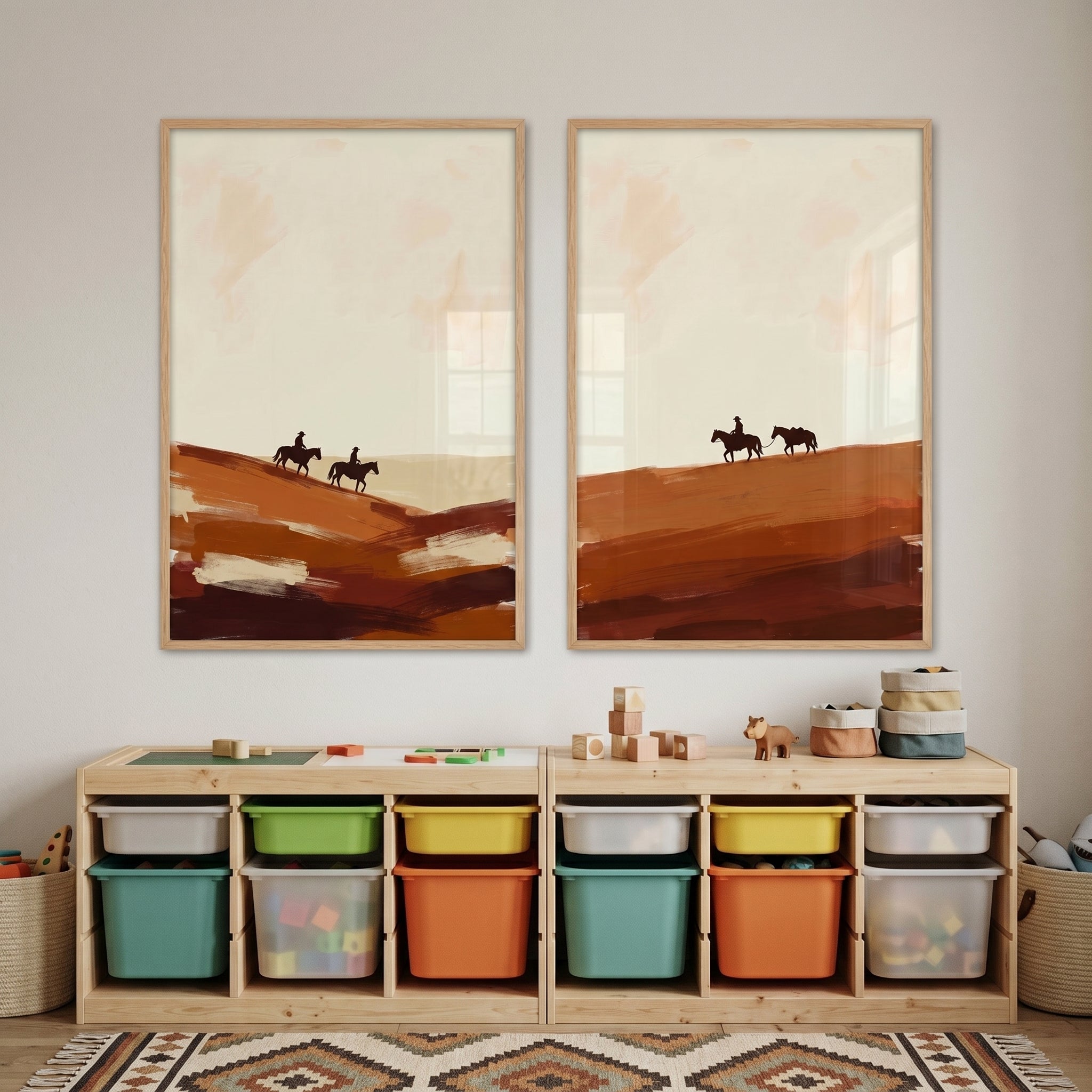 Southwest Terracotta Silhouette Cowboy Wall Art Set of 2 - Desert Trail Riders