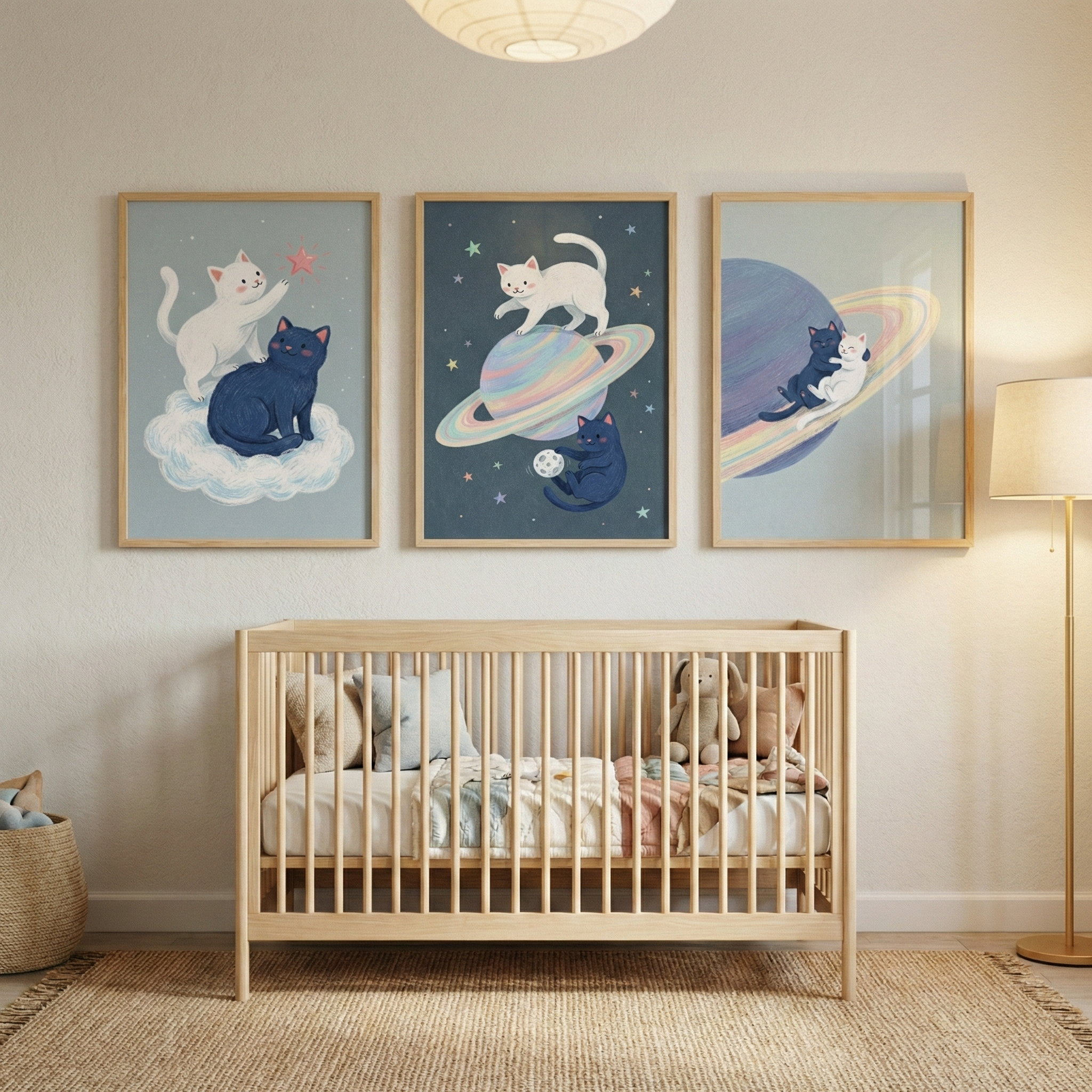 Space Cat Art Set of 3 - Starry Space Kitties