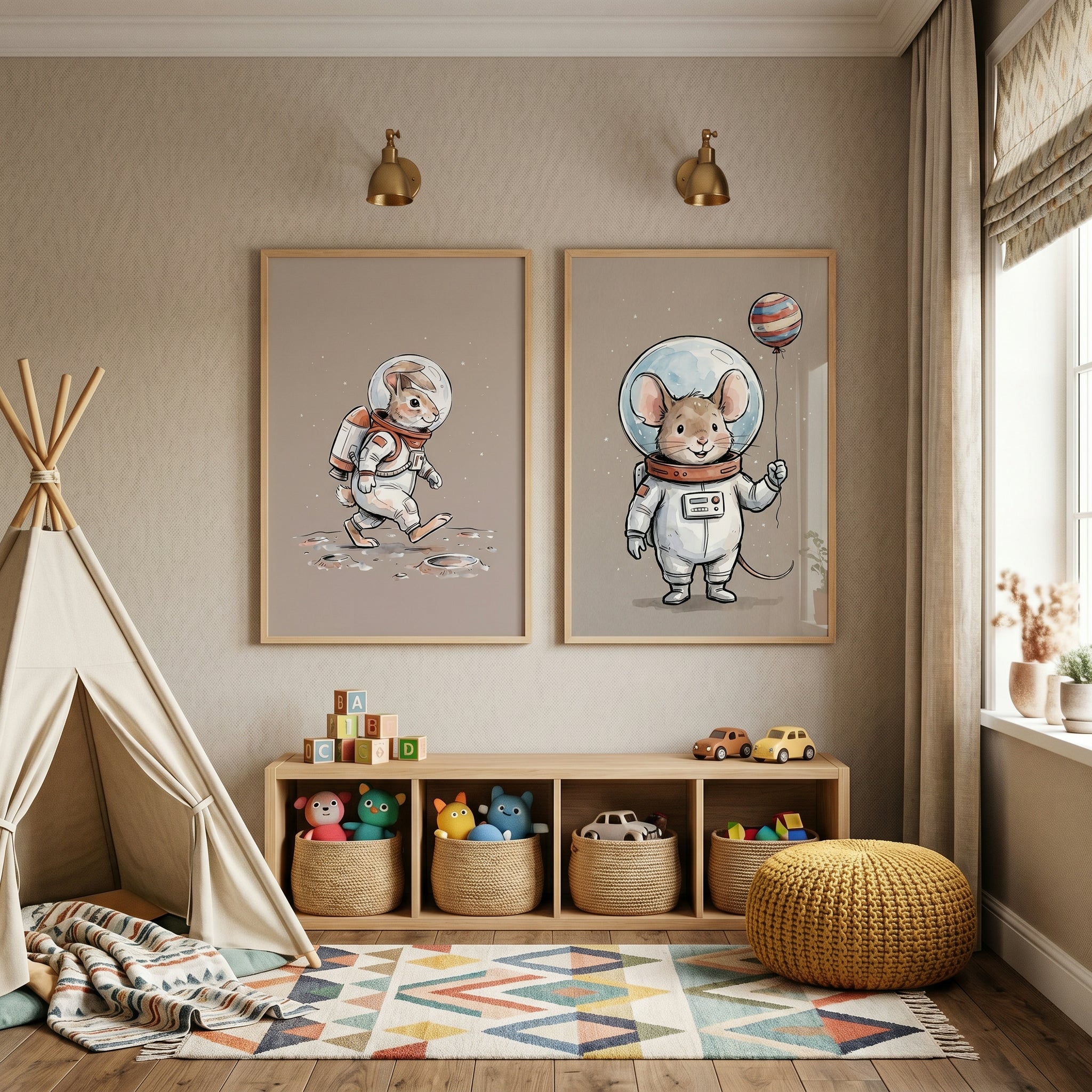 Space Explorer Animal Wall Art Set of 2 - Tiny Astronaut Friends