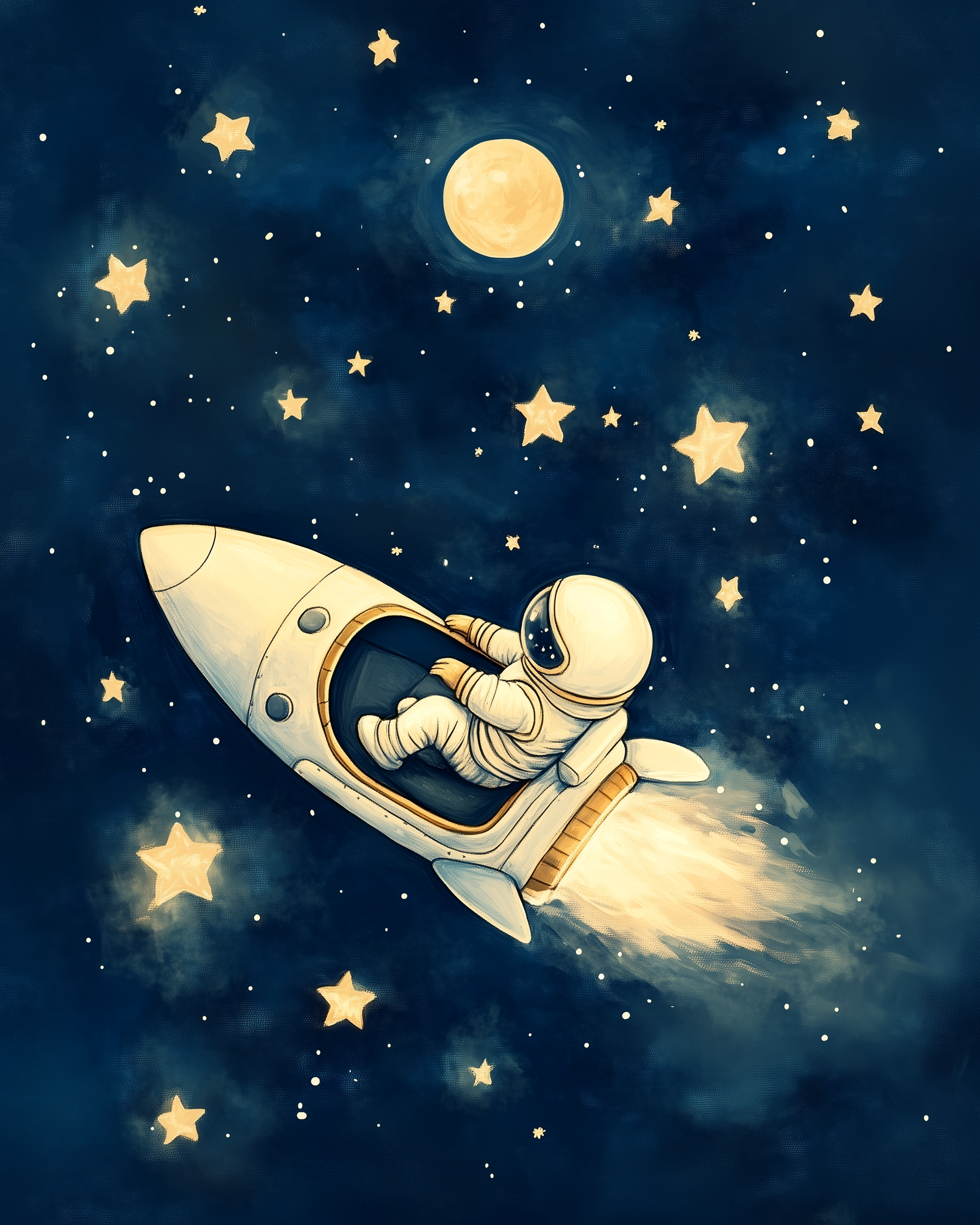 Space Explorer Rocket Wall Art for Nursery, Playroom or Kids Bedrooms - Astronaut and Stars Adventure Decor - Galaxy Glide