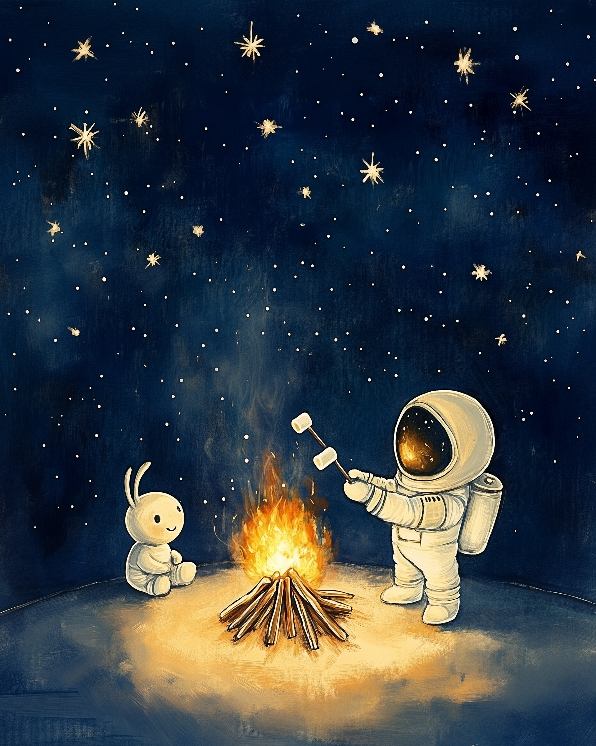 Astro Campfire Wall Art for Nursery, Playroom or Kids Bedrooms - Whimsical Astronaut and Stars Decor - Astro Camp