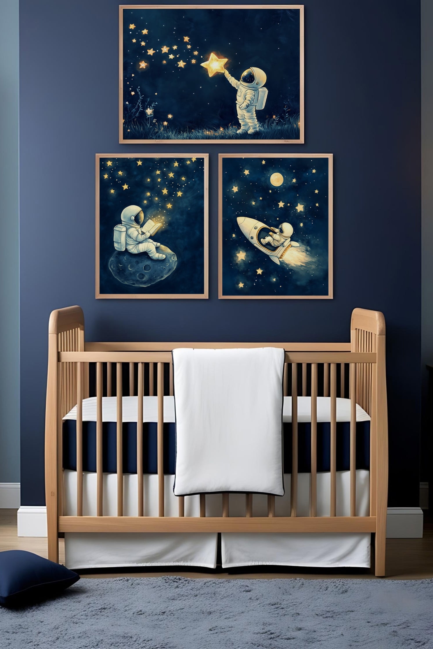 Space Explorer Astronaut Set of 3 Wall Art for Nursery, Playroom or Kids Bedrooms - Star Trail Journey Set | Volume 5