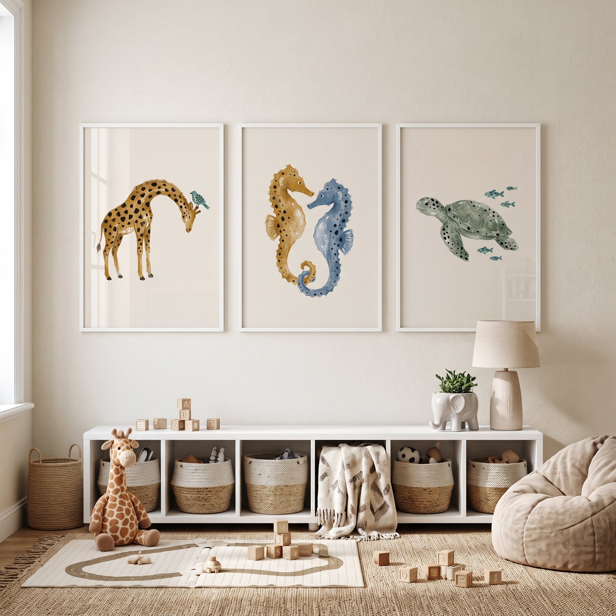 Speckled Earthy Watercolor Animal Wall Art Set of 3 - Gentle Wild Friends