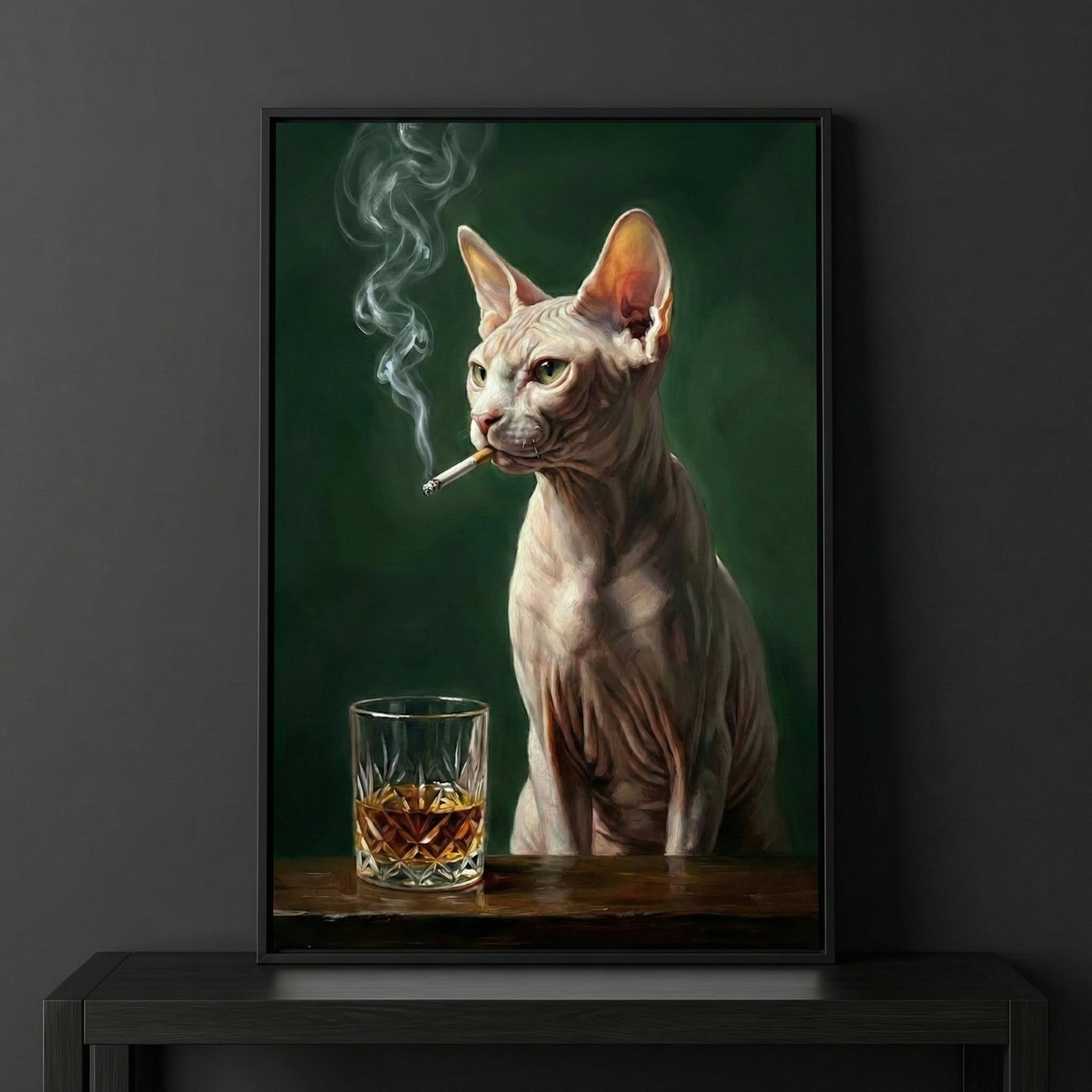 Sphynx Cat Moody Noir Wall Art - The Smoking Sphynx