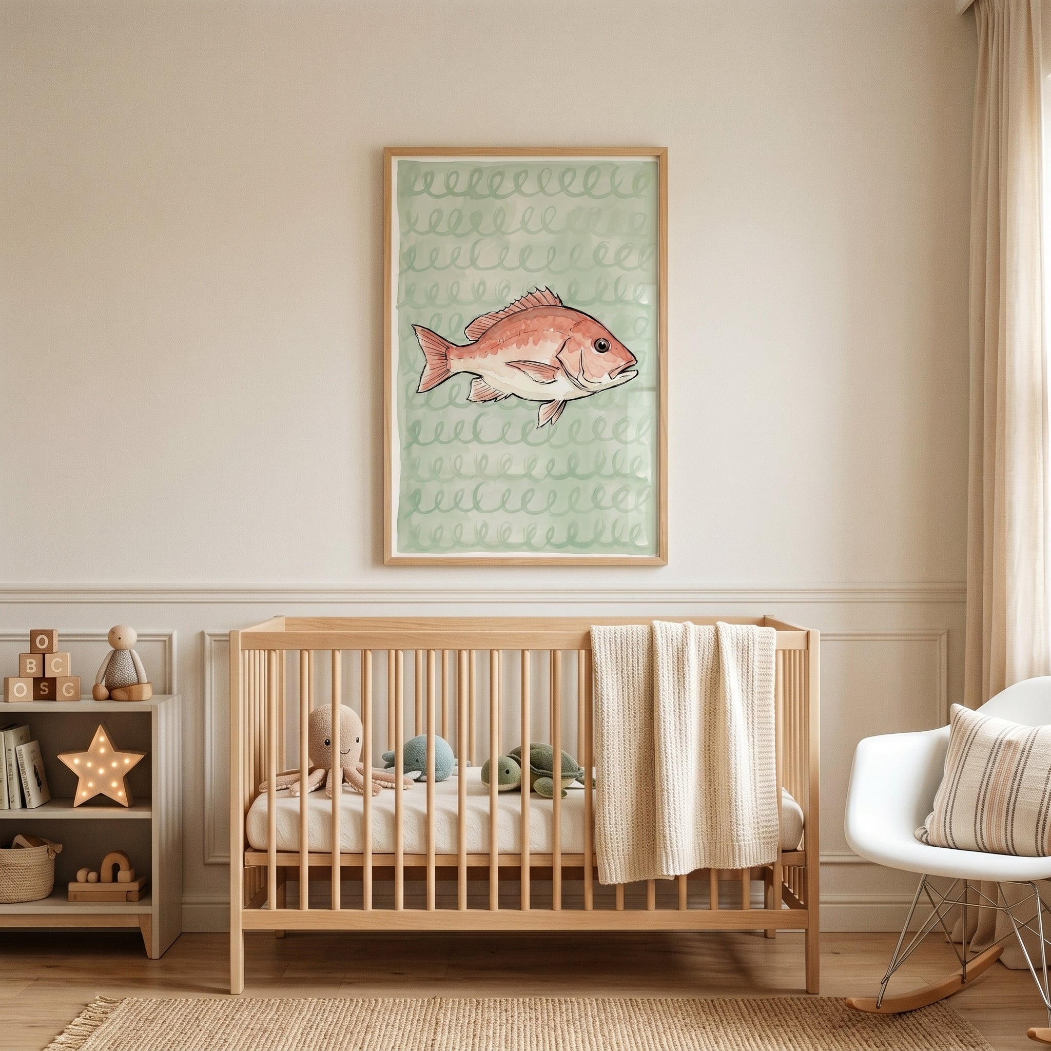 Spiral Pattern Sea Bream Fish Wall Art - Red Snapper Swirls